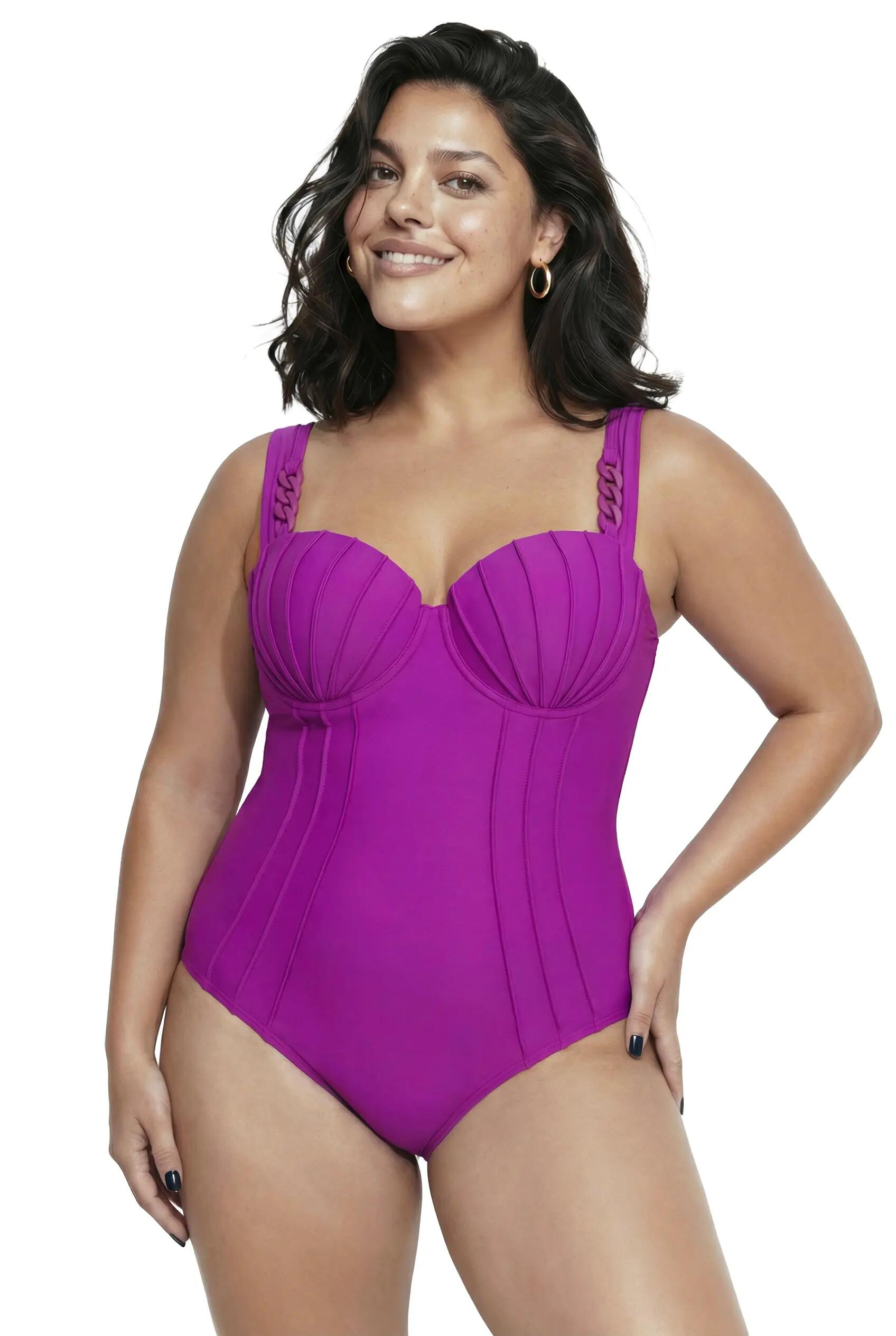 Damen Badeanzug Bügel-Cups Biesen Doppelträger 3/13