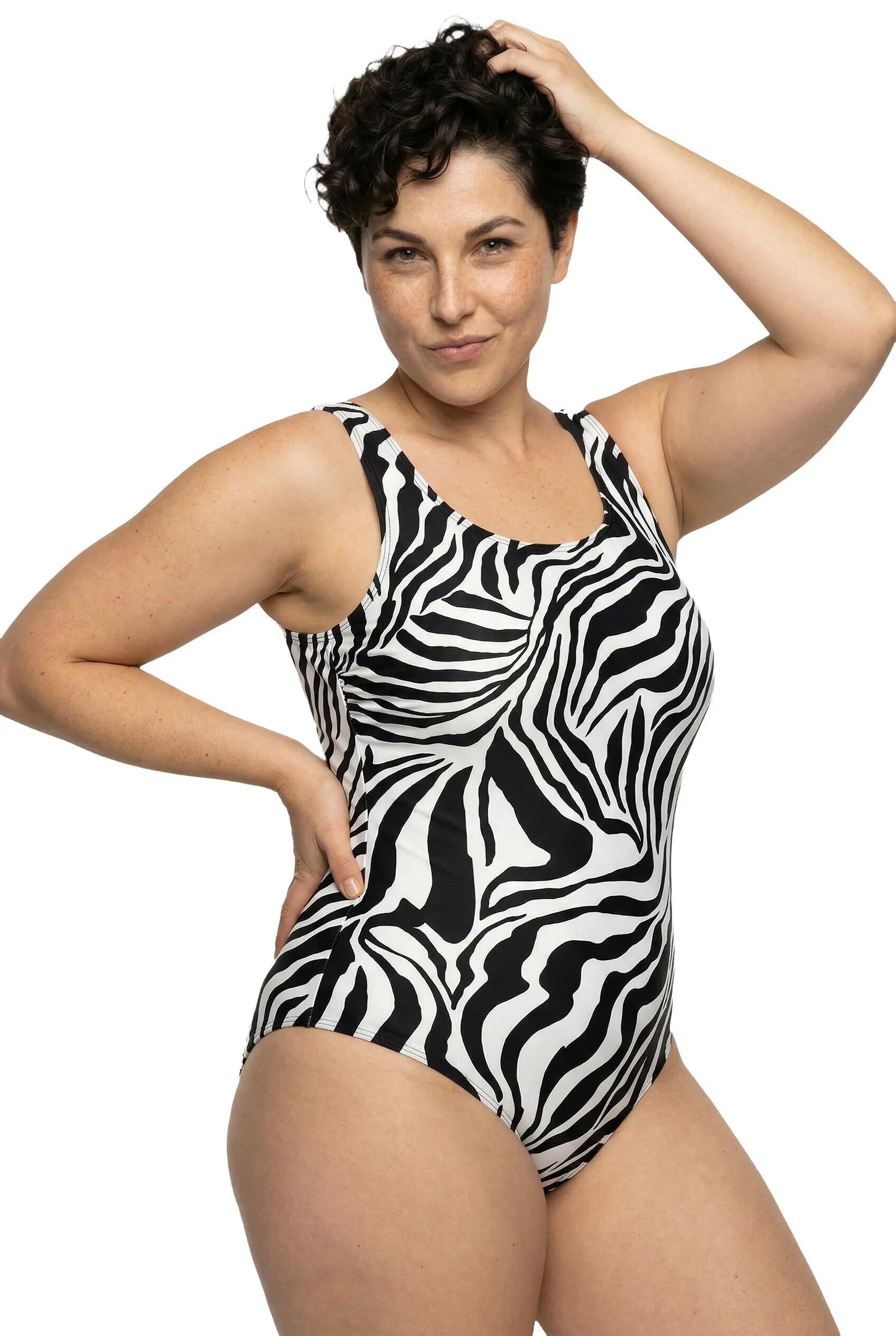 Damen Badeanzug Tigermuster ohne Softcups Rundhals 2/13