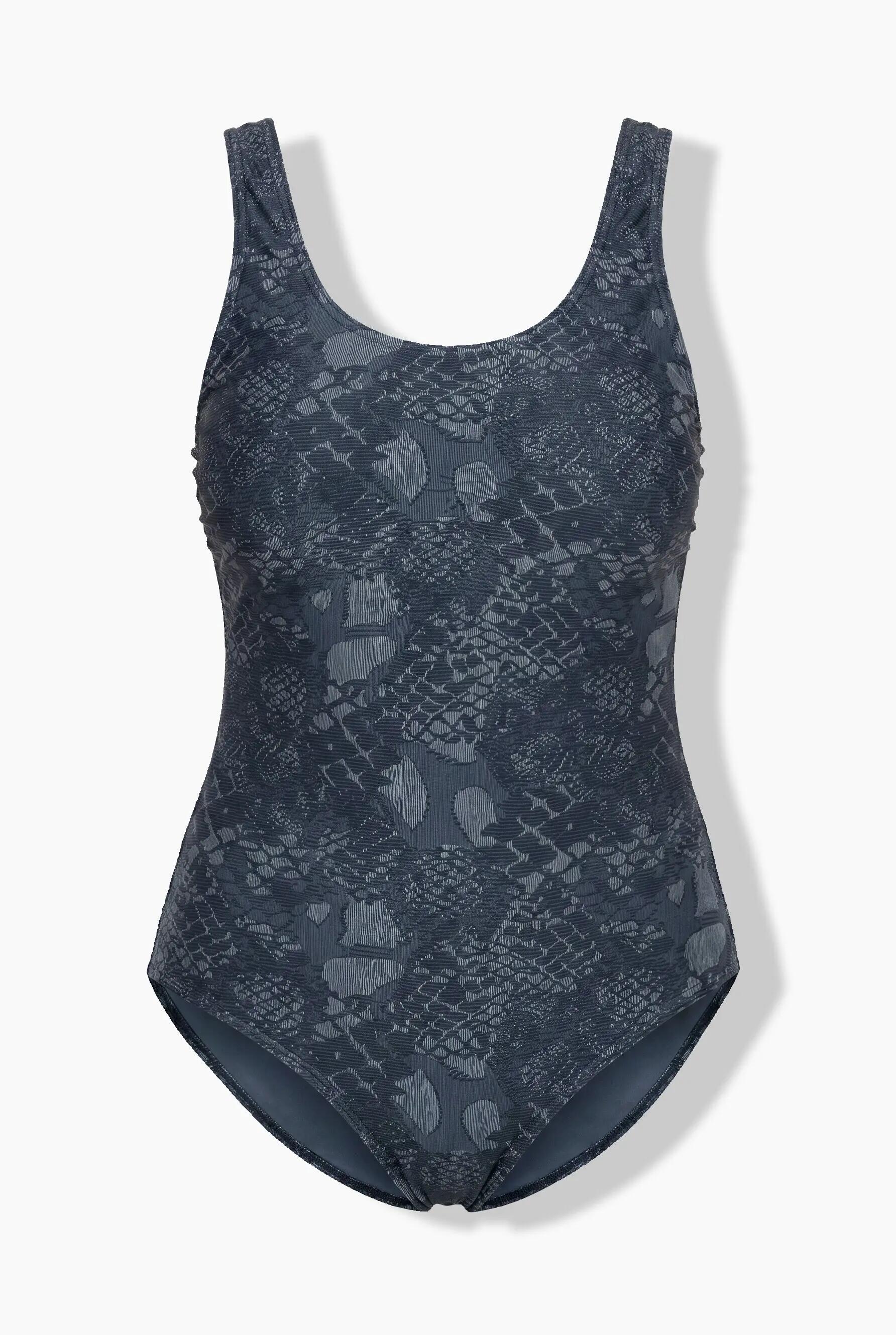 Dames Badpak slangenpatroon zonder softcups ronde hals 12/13