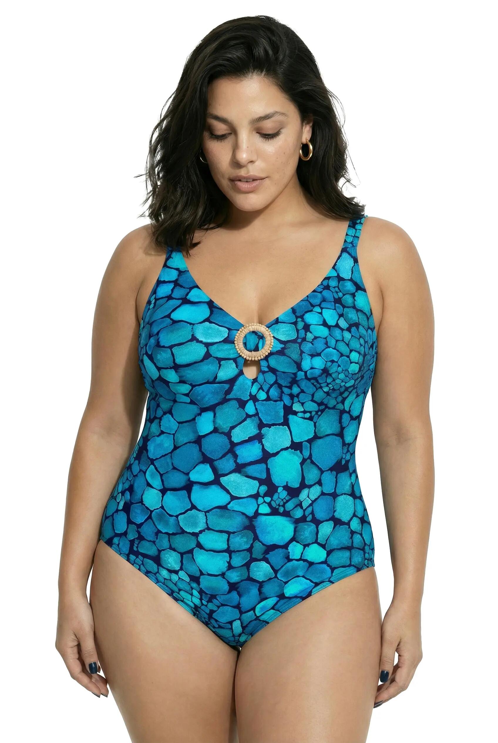 Dames Badpak waterpatroon zachte cups sierring gerecycled 4/13