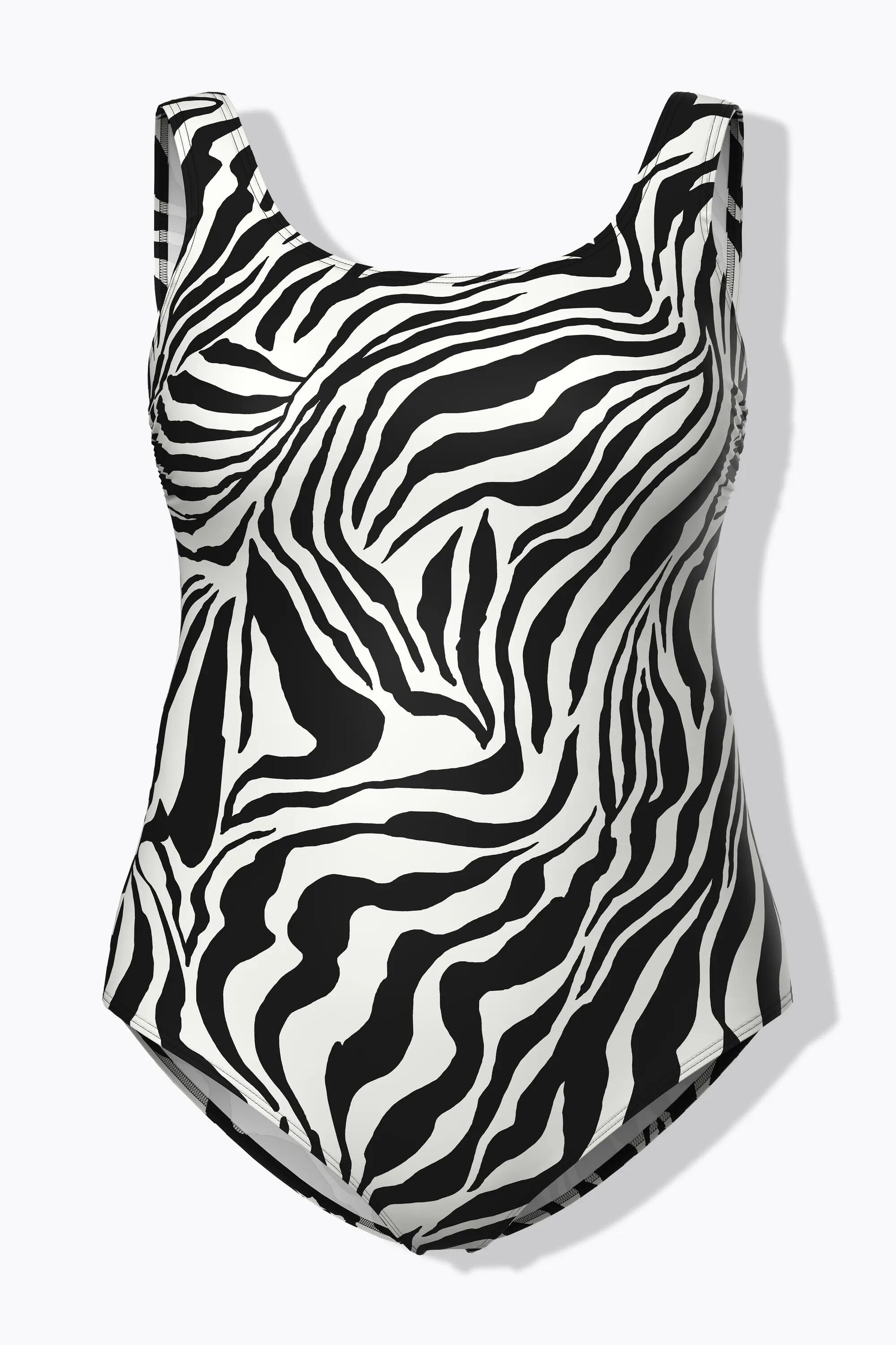 Damen Badeanzug Tigermuster ohne Softcups Rundhals 12/13
