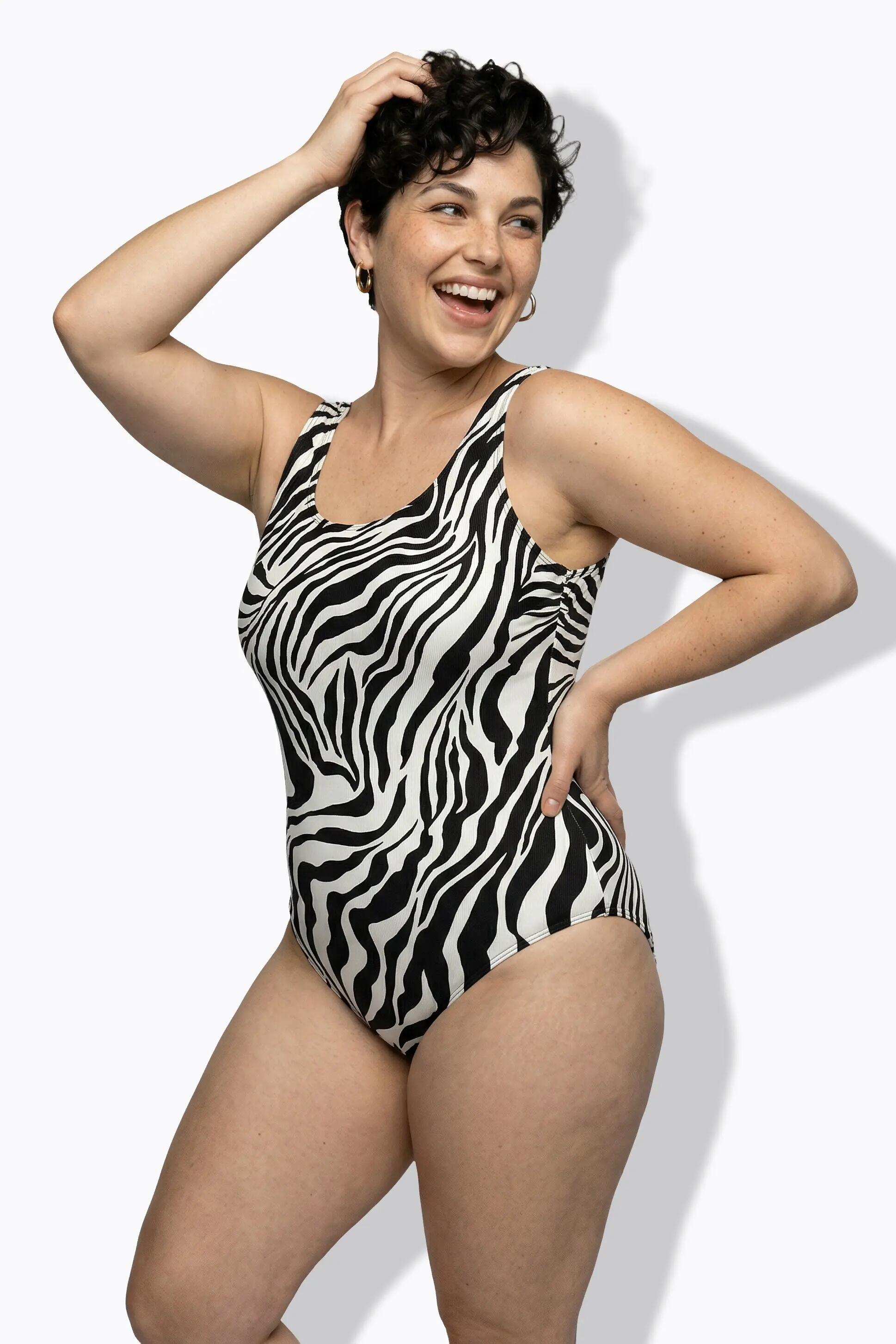 Damen Badeanzug Tigermuster ohne Softcups Rundhals 11/13