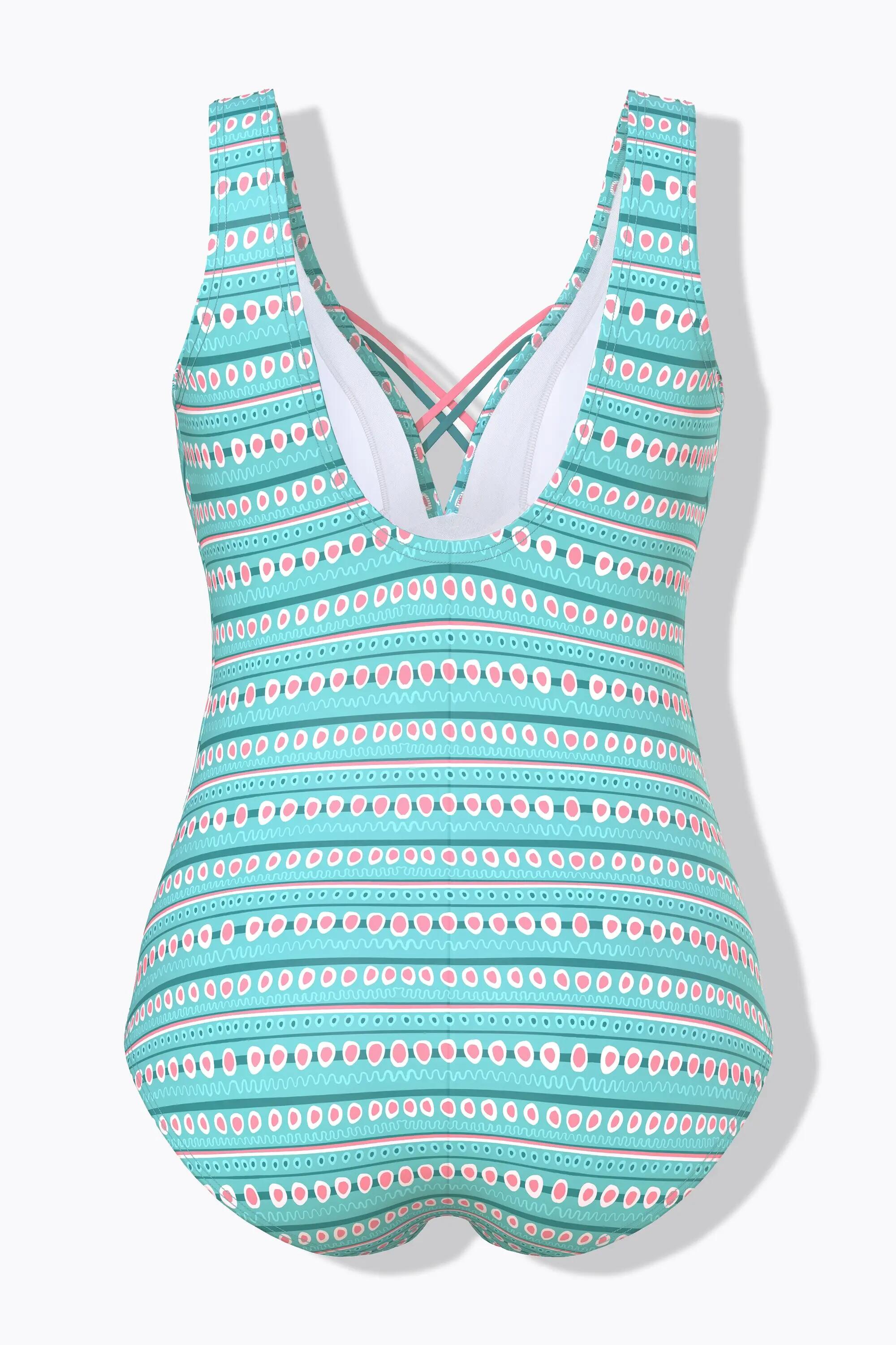 Damen Badeanzug Streifen Softcups Zierbänder recycelt 2/13