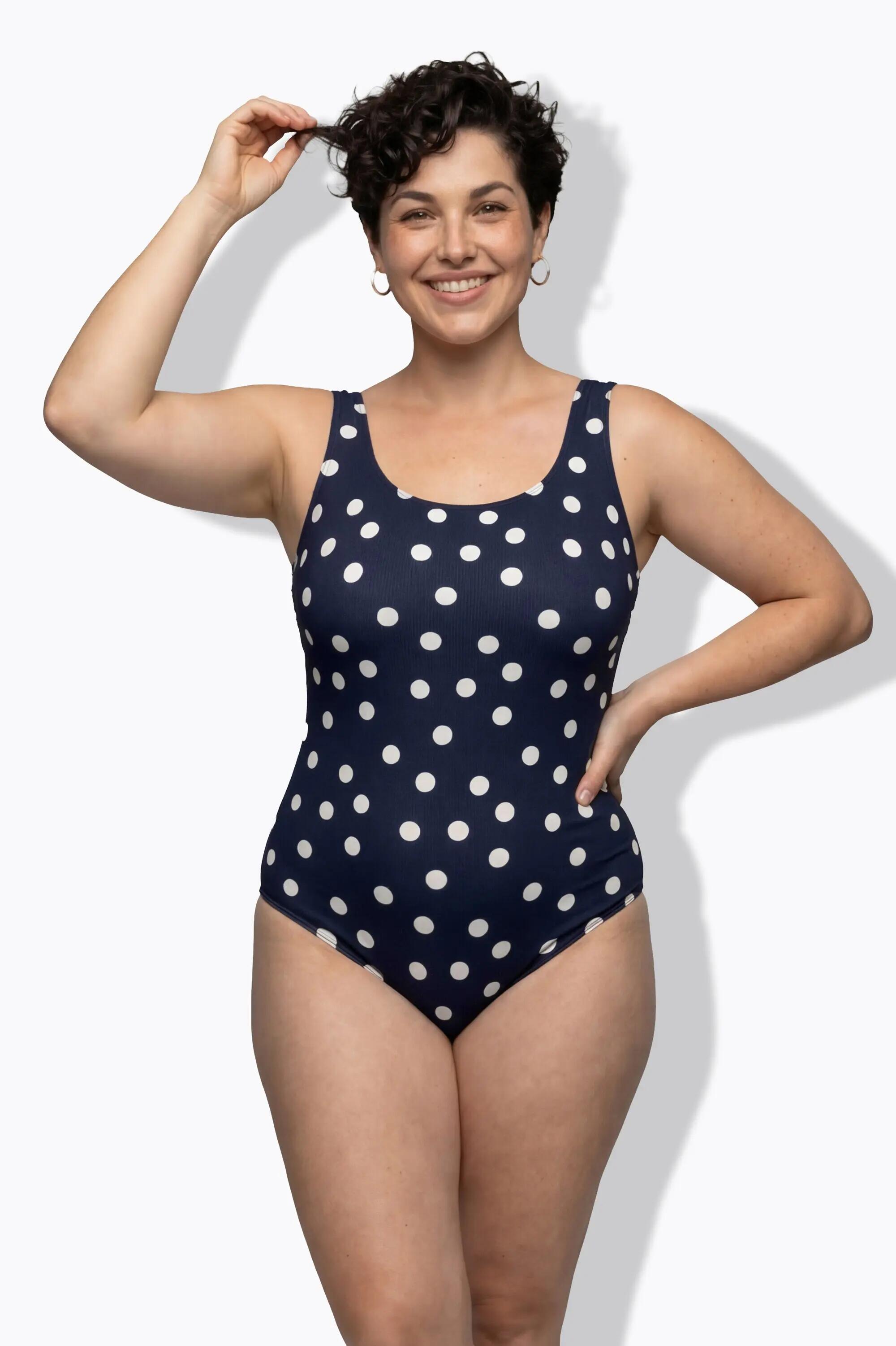 Damen Badeanzug Punkte ohne Softcups Rundhals 11/13