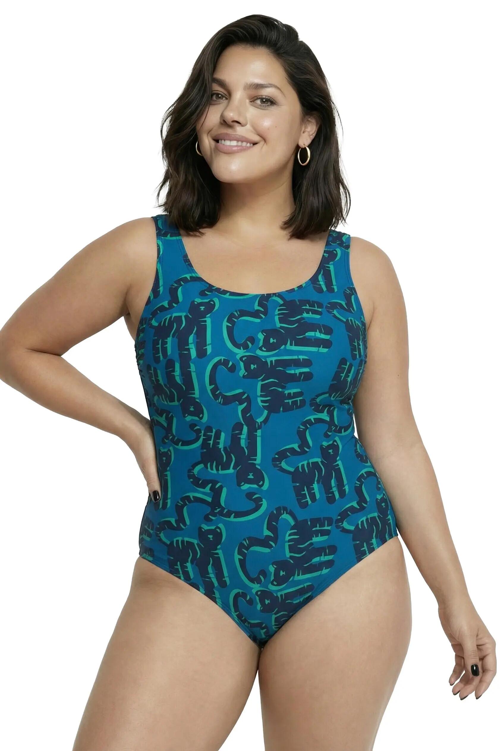 Femme Maillot de bain motif chats sans bonnets souples décolleté rond 5/13