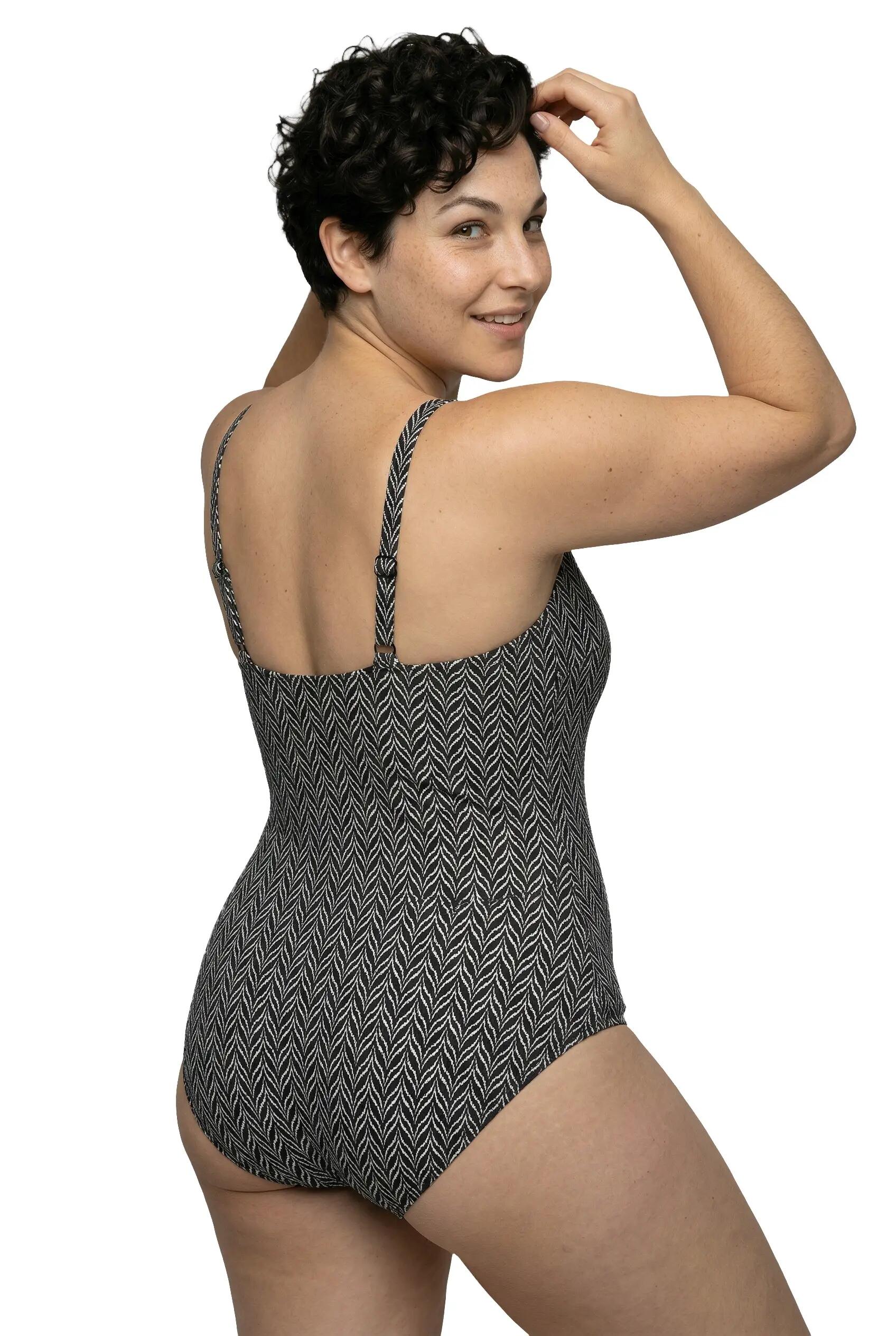 Damen Badeanzug Zackenmuster Softcups Struktur drapiert 3/13