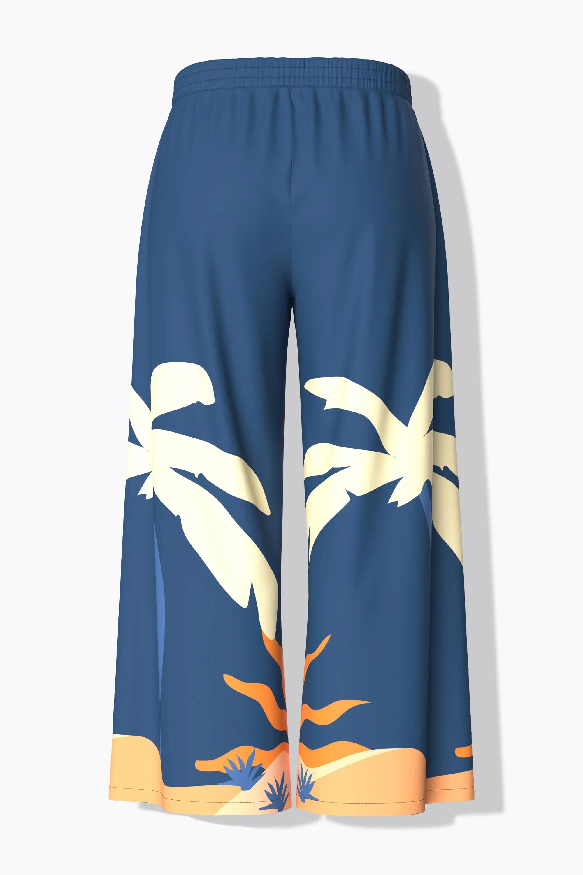Dames Wijde broek palmen/zonnen wijde pijpen elastische tailleband 2/13