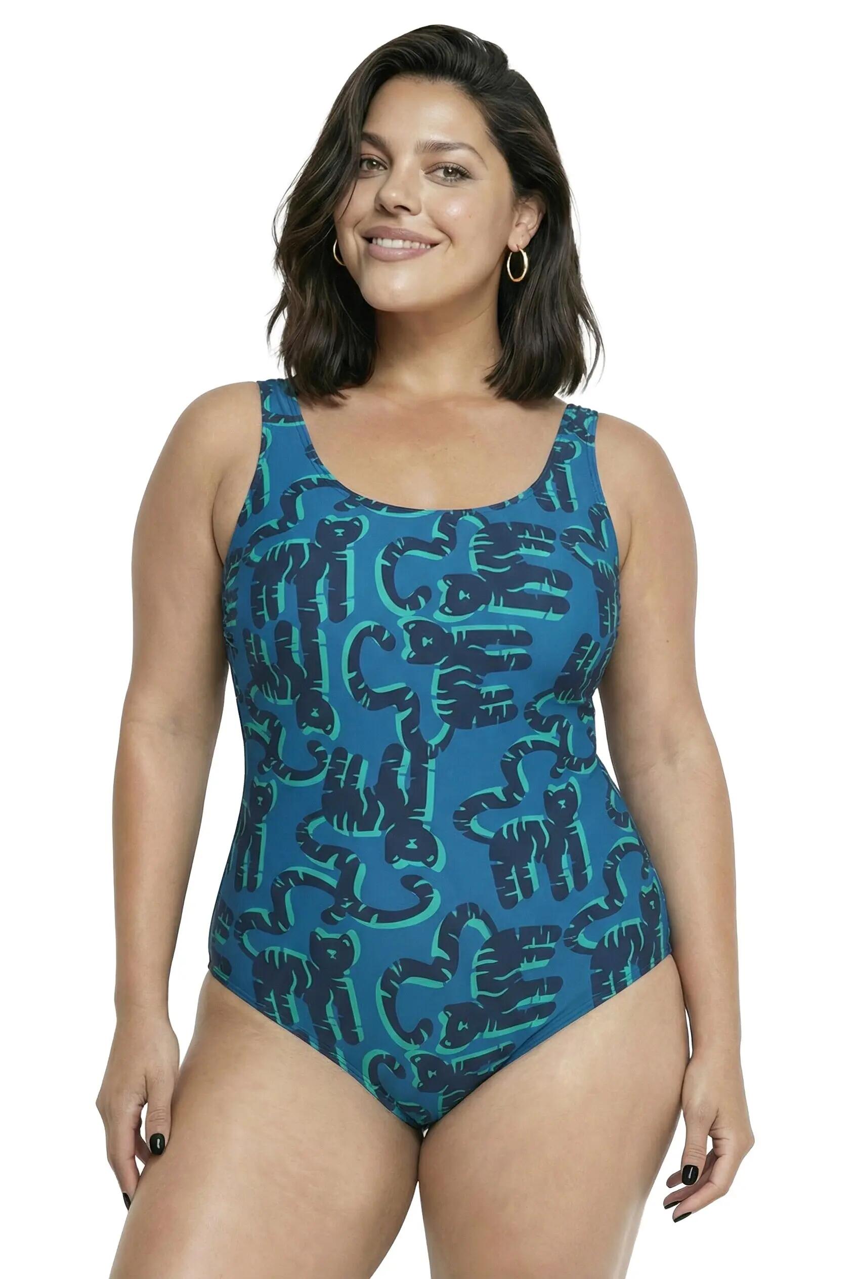 Femme Maillot de bain motif chats sans bonnets souples décolleté rond 3/13