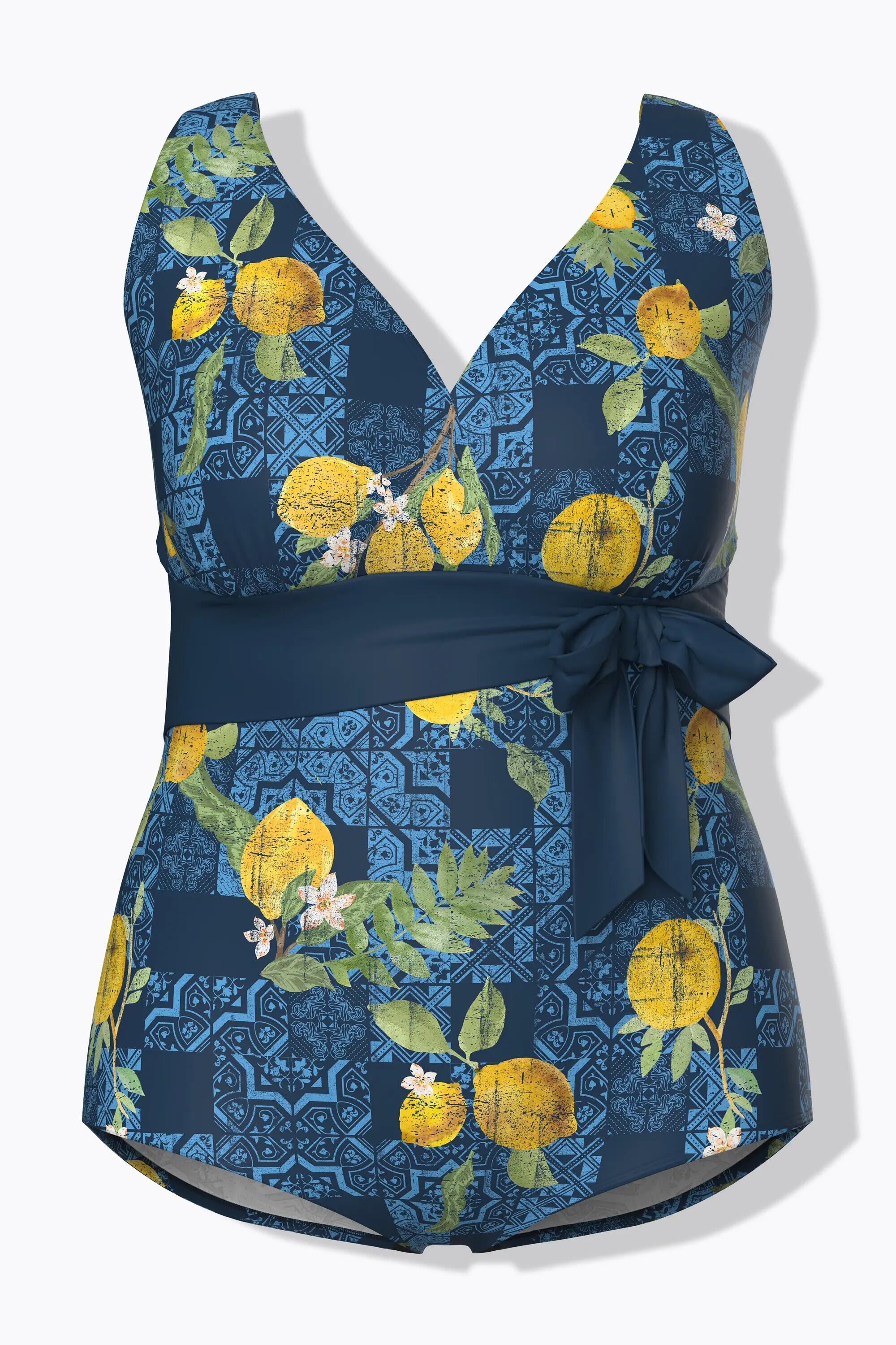 Femme Maillot de bain motif citrons bonnets souples et ruban à nouer 12/13