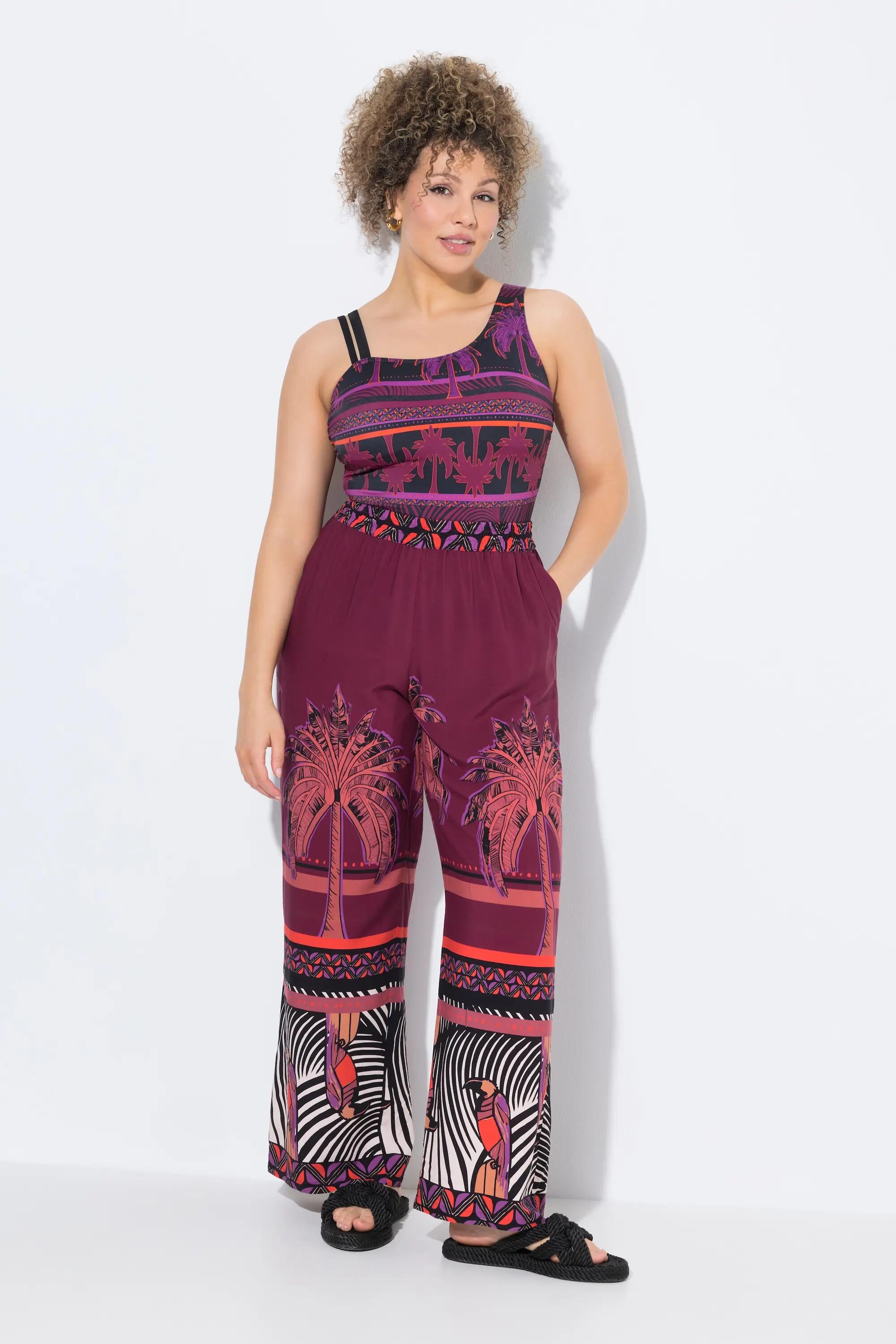 Dames Wijde broek palmen wijde pijpen elastische tailleband 11/13