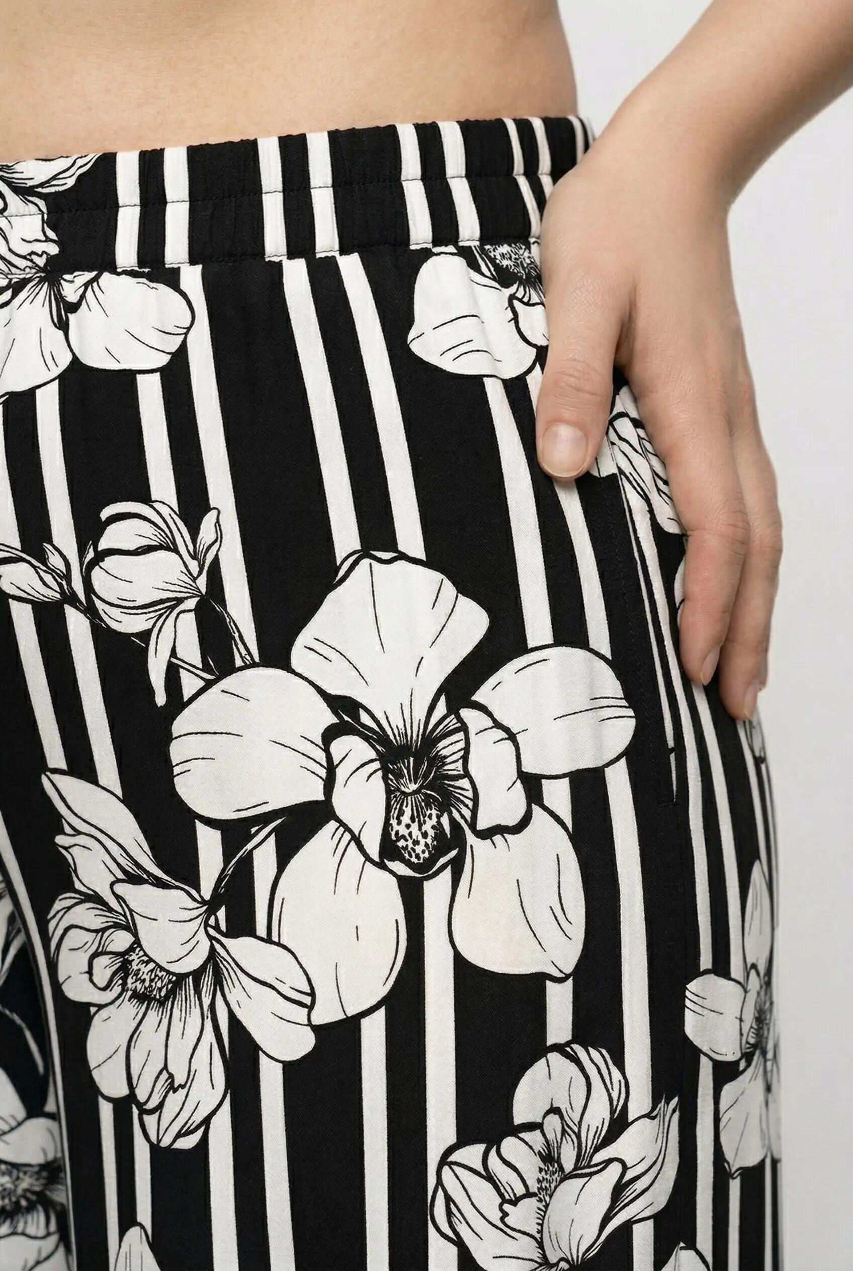Damen Palazzohose Blumenstreifen weites Bein Elastikbund 9/13