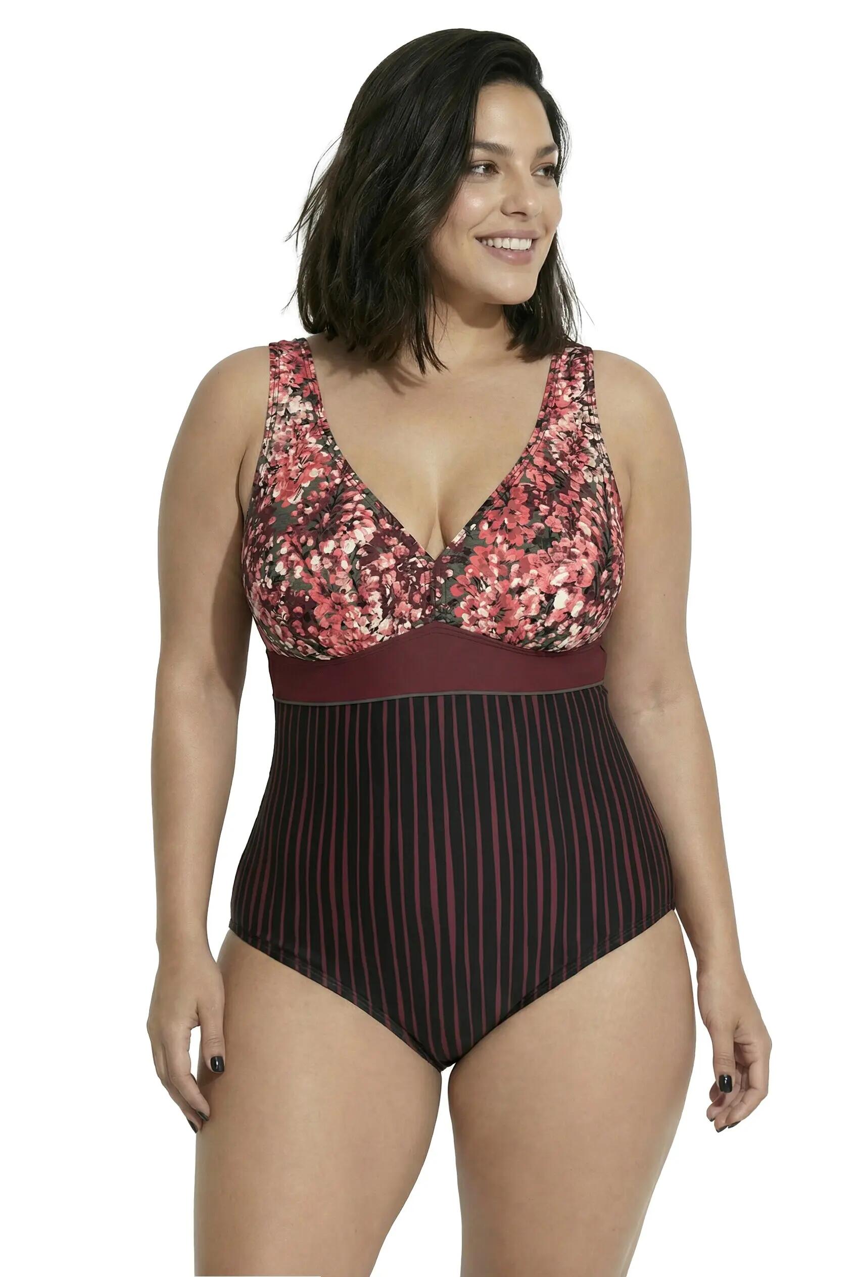 Damen Badeanzug Zierband/Streifen Softcups recycelt 4/13