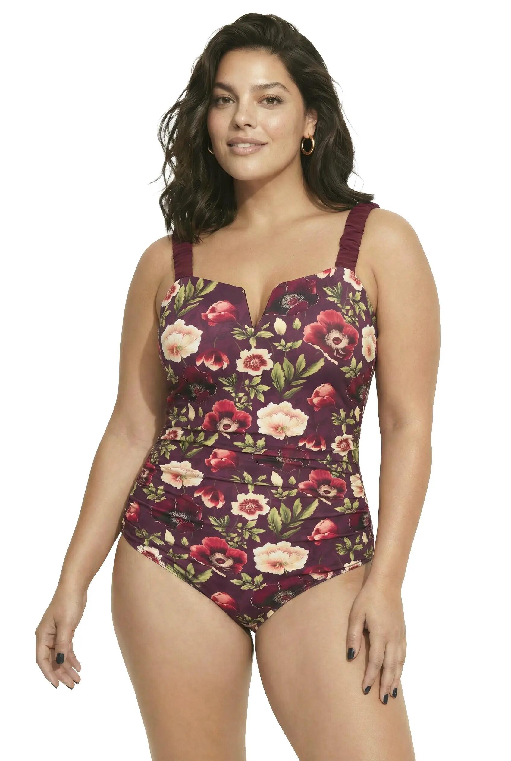 Damen Badeanzug Blüten Softcups Scrunchträger recycelt 3/13