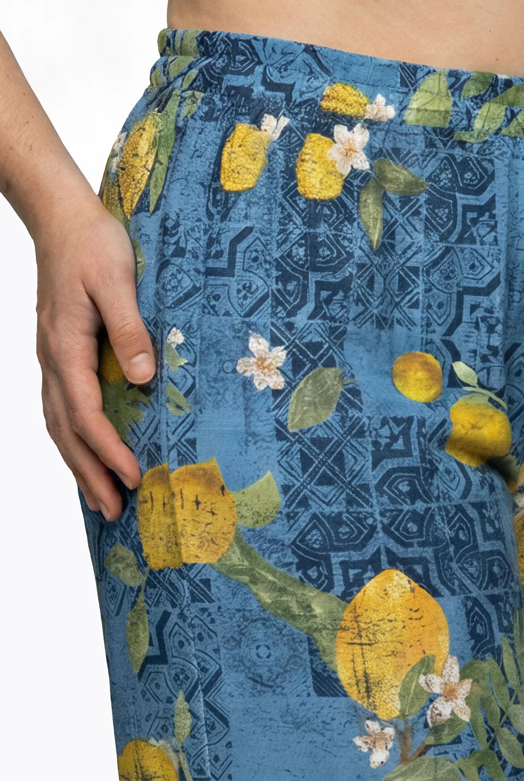 Damen Palazzohose Zitronen weites Bein Elastikbund 9/13