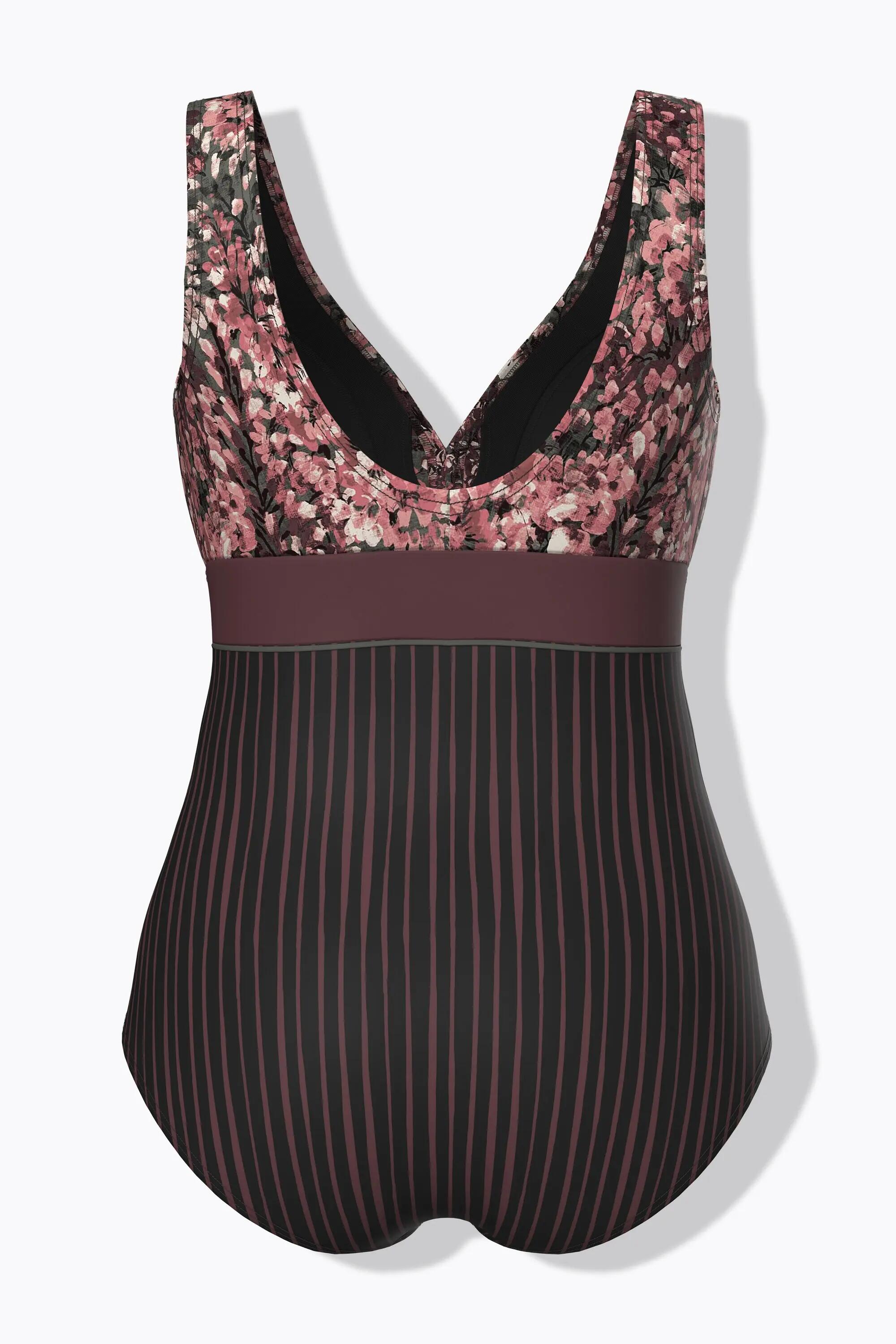 Damen Badeanzug Zierband/Streifen Softcups recycelt 2/13