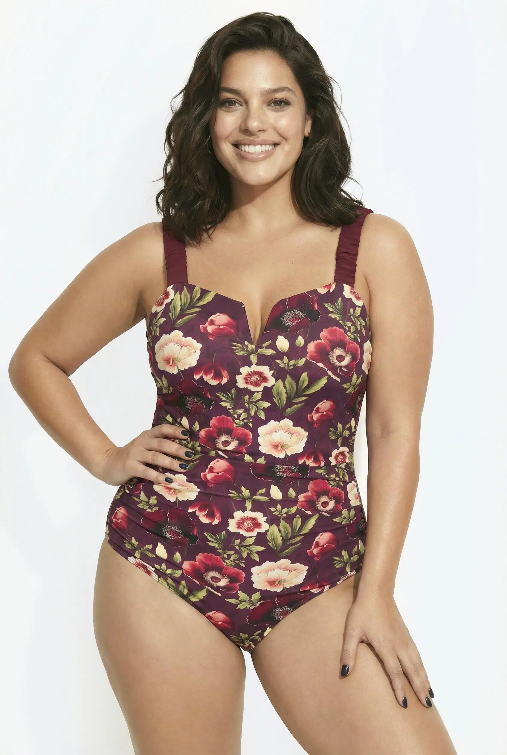 Damen Badeanzug Blüten Softcups Scrunchträger recycelt 11/13