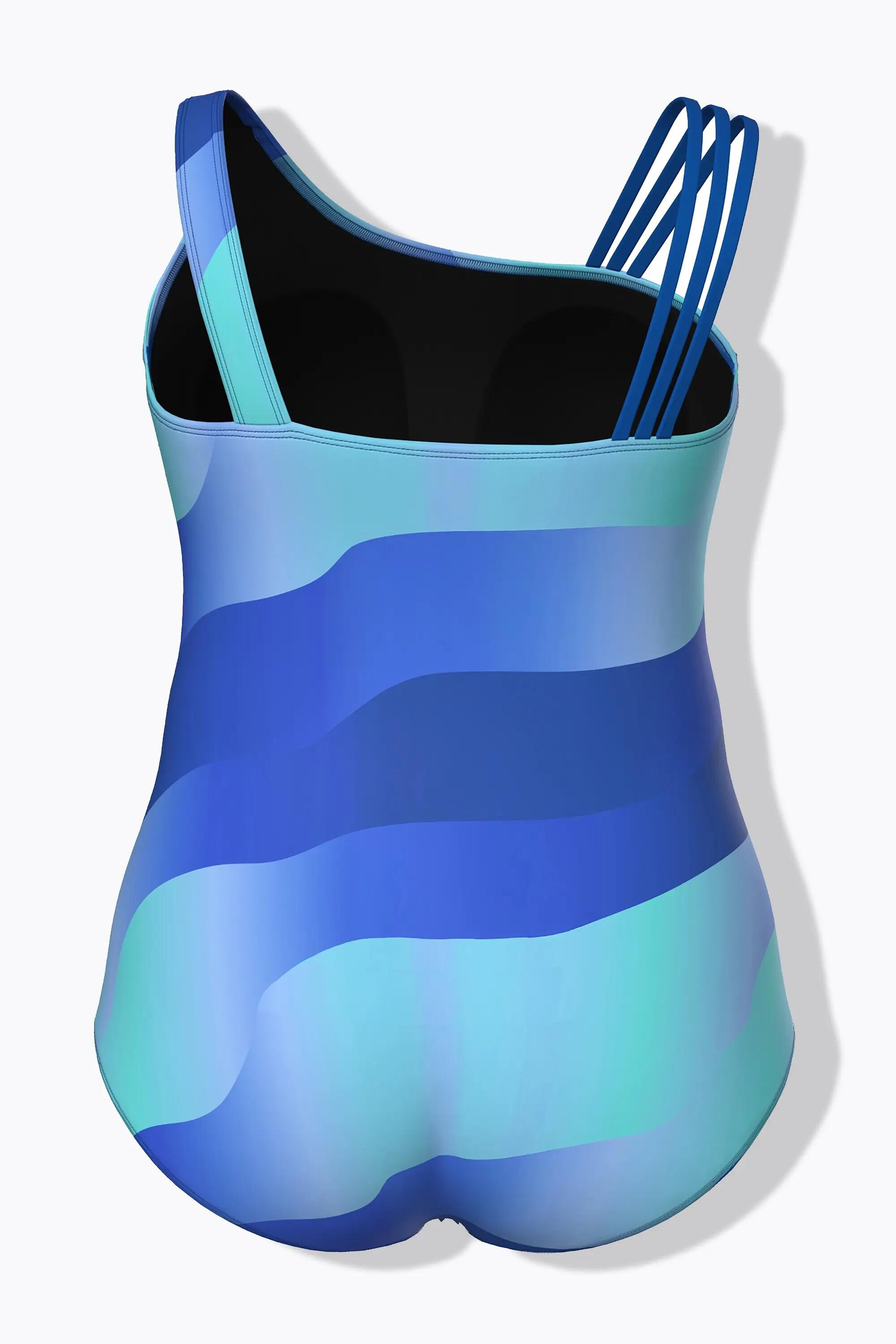 Femme Maillot de bain avec bonnets souples et bretelle triple motif vagues 3/13
