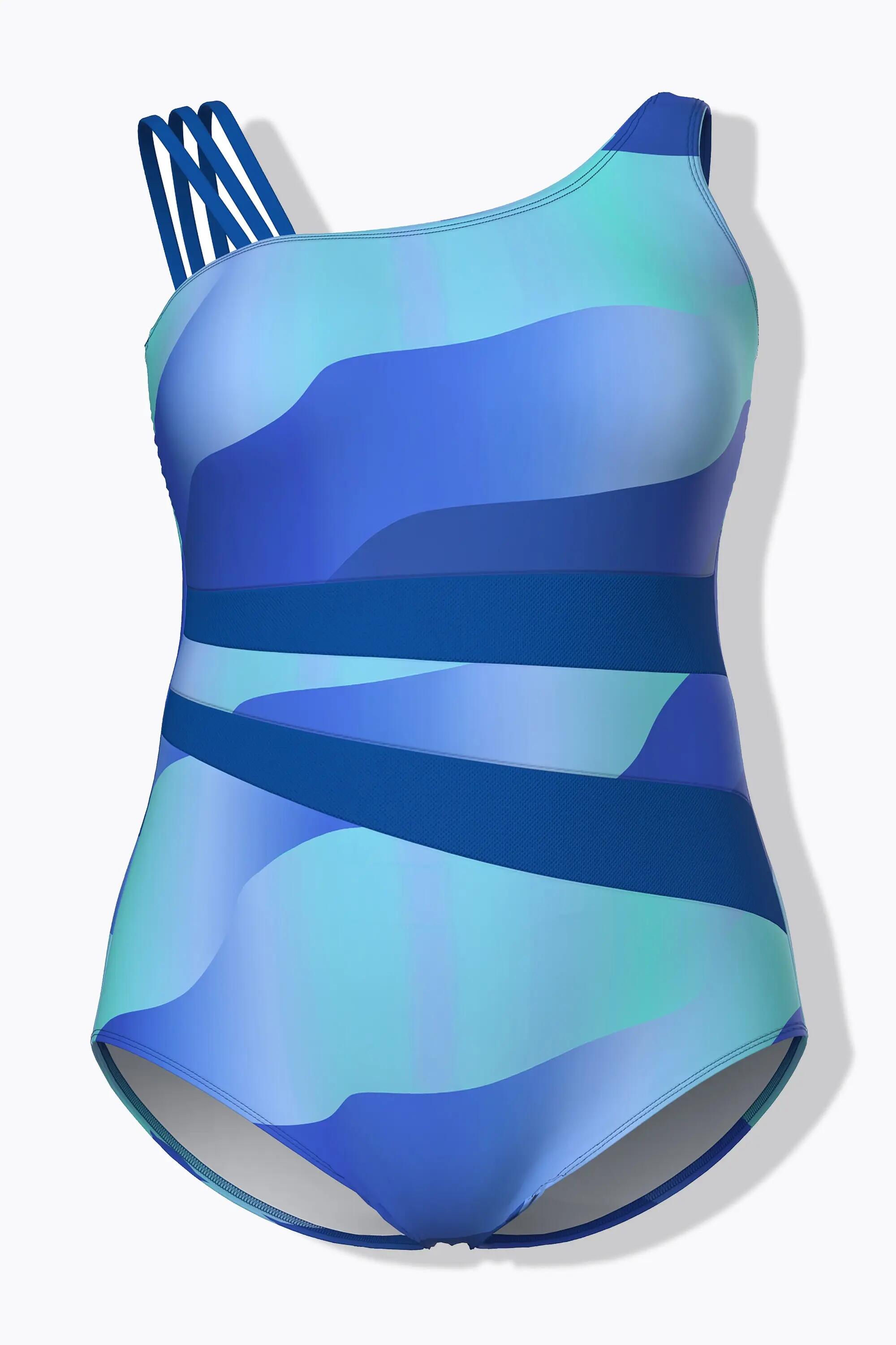 Femme Maillot de bain avec bonnets souples et bretelle triple motif vagues 2/13