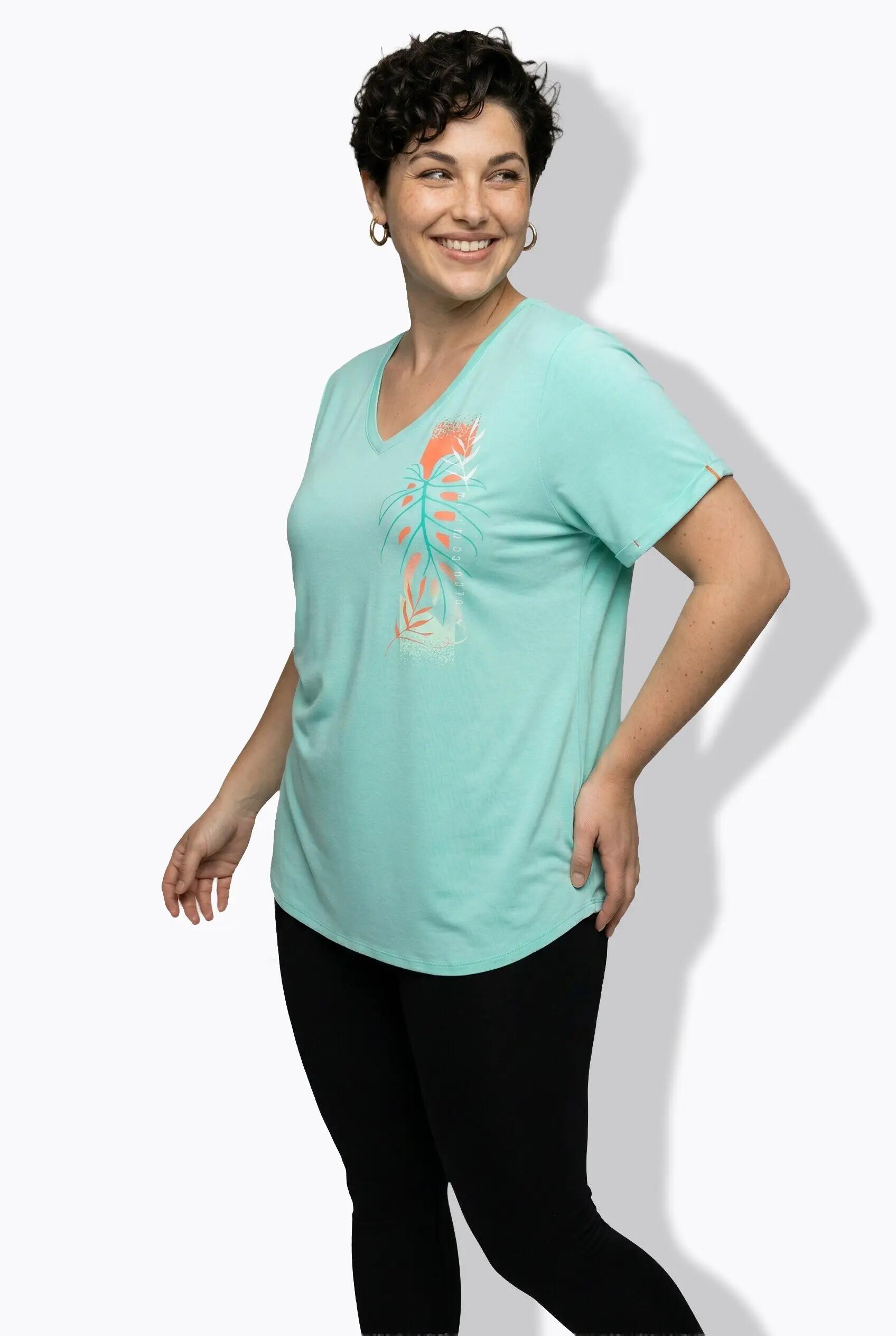 Femme T-shirt technique col en V et manches courtes traitement antibactérien 9/11