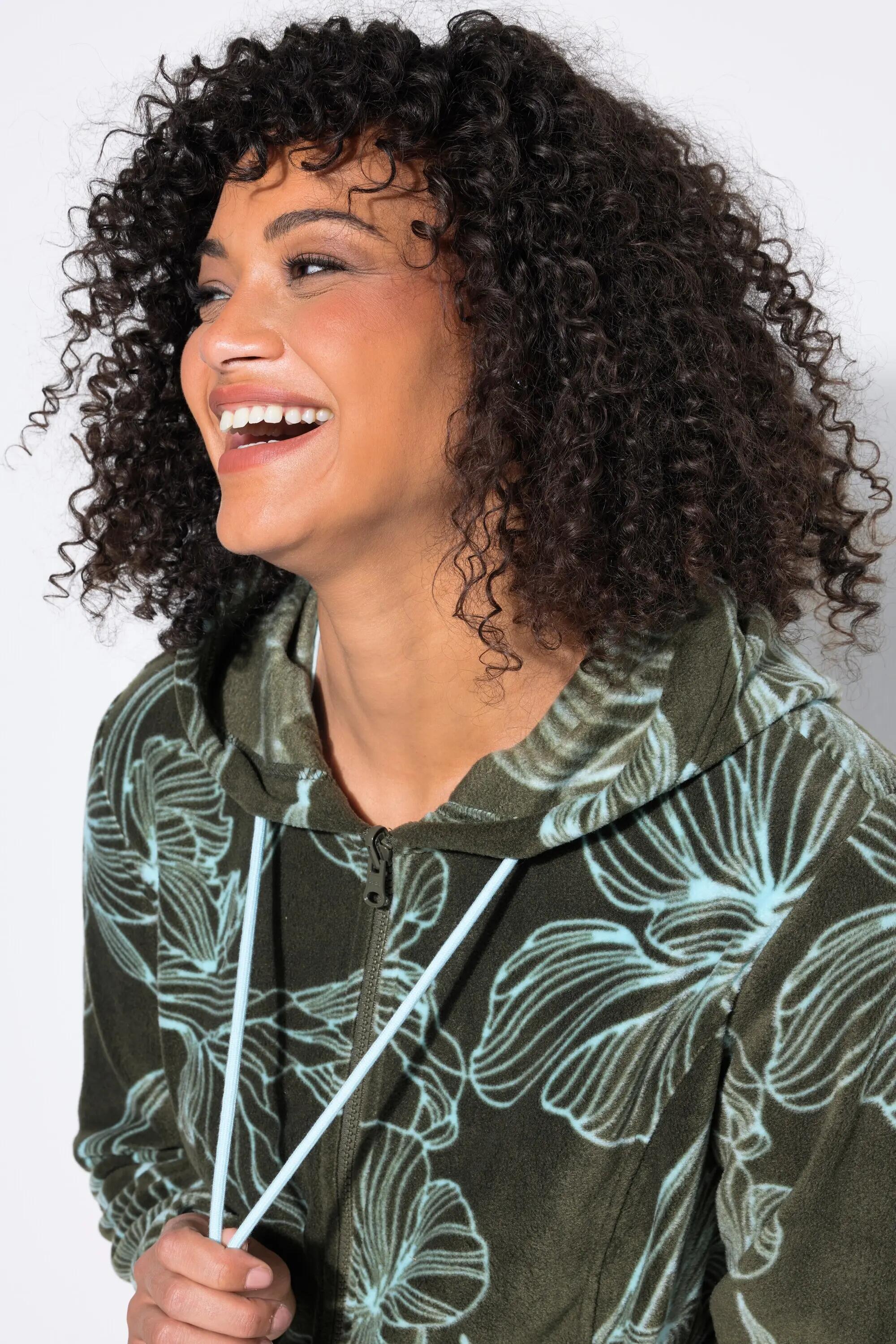 Dames Fleece jas bloemmotief capuchon lange mouw 9/11