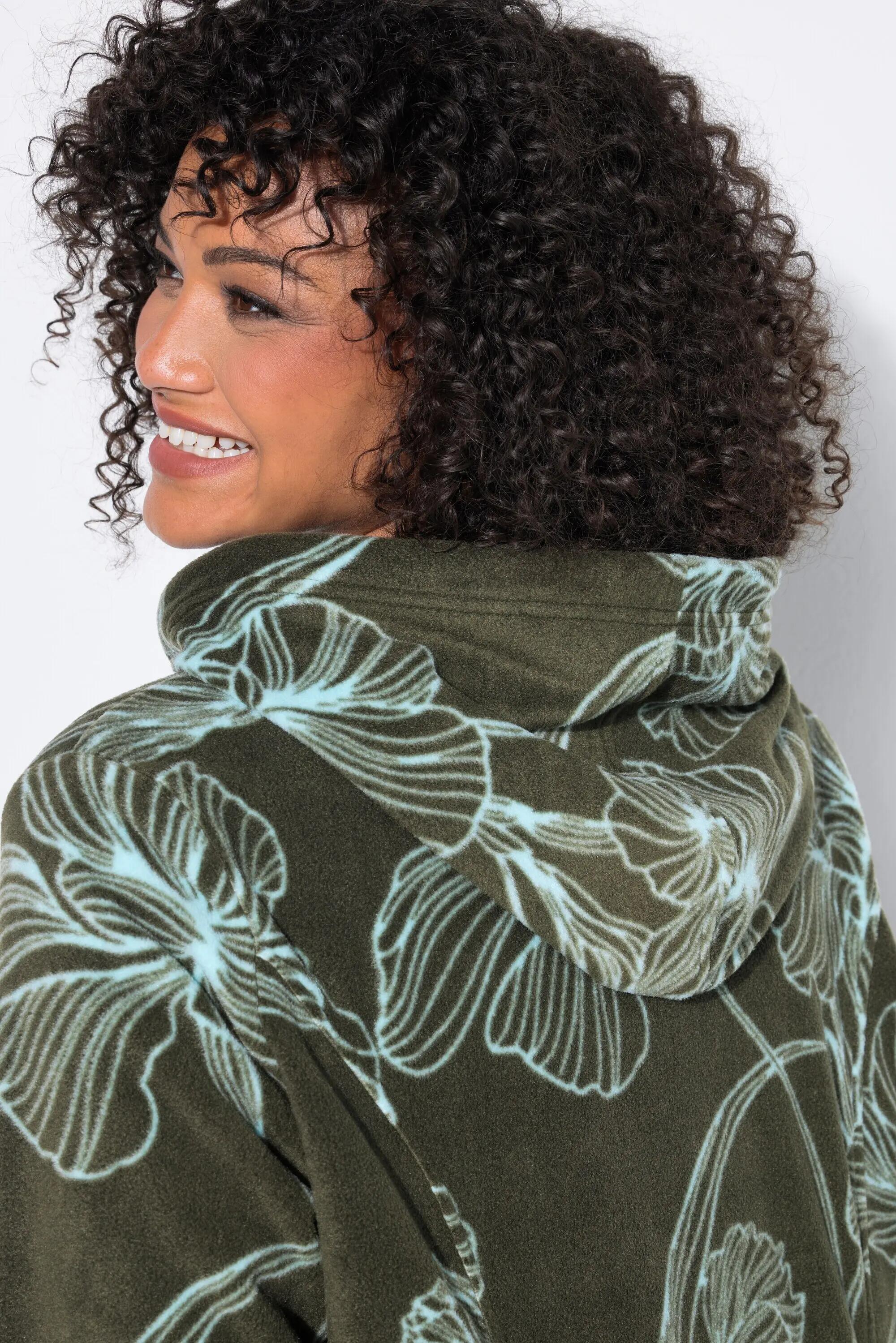 Dames Fleece jas bloemmotief capuchon lange mouw 8/11