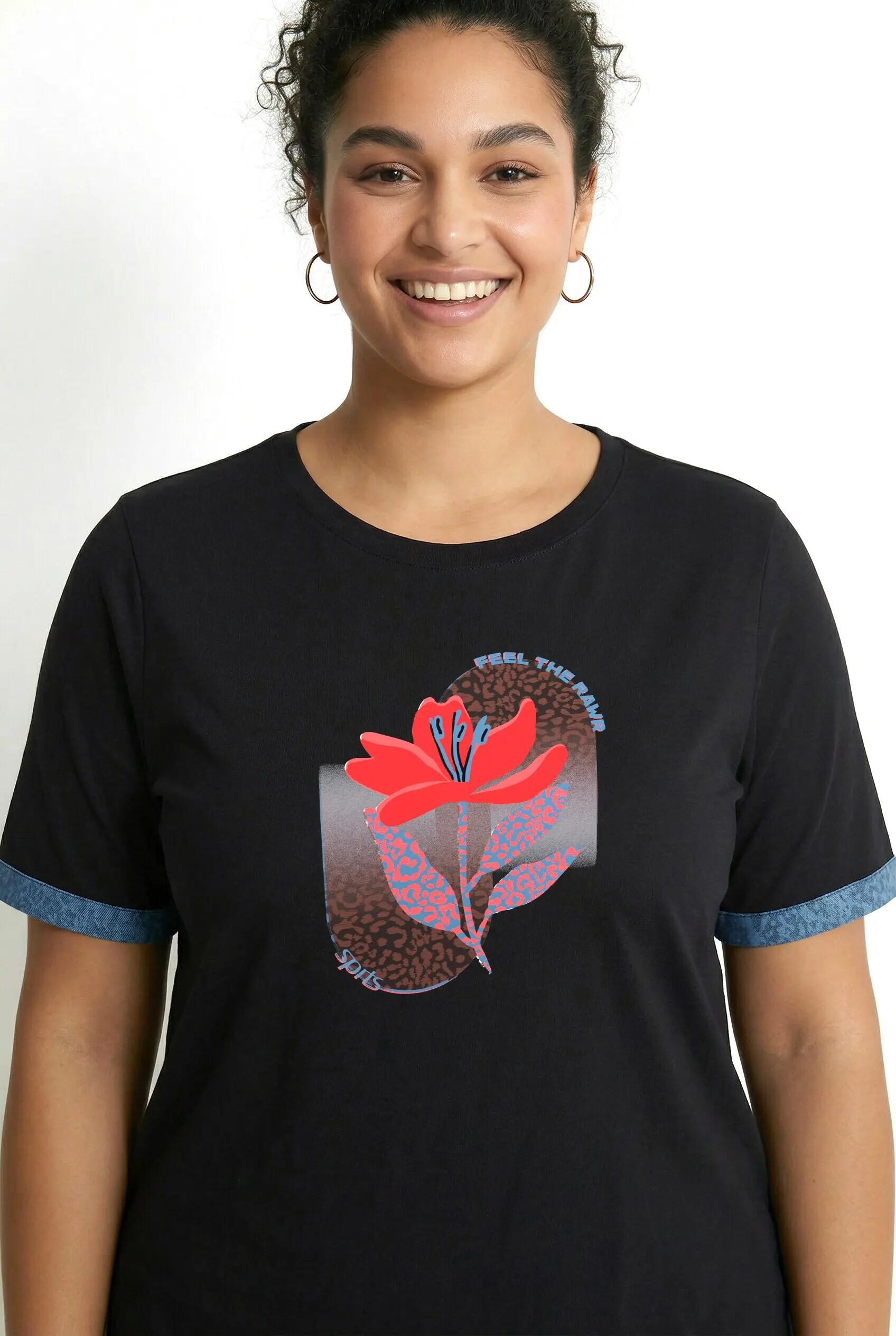 Damen Shirt Motivdruck Classic Rundhals Halbarm 8/13