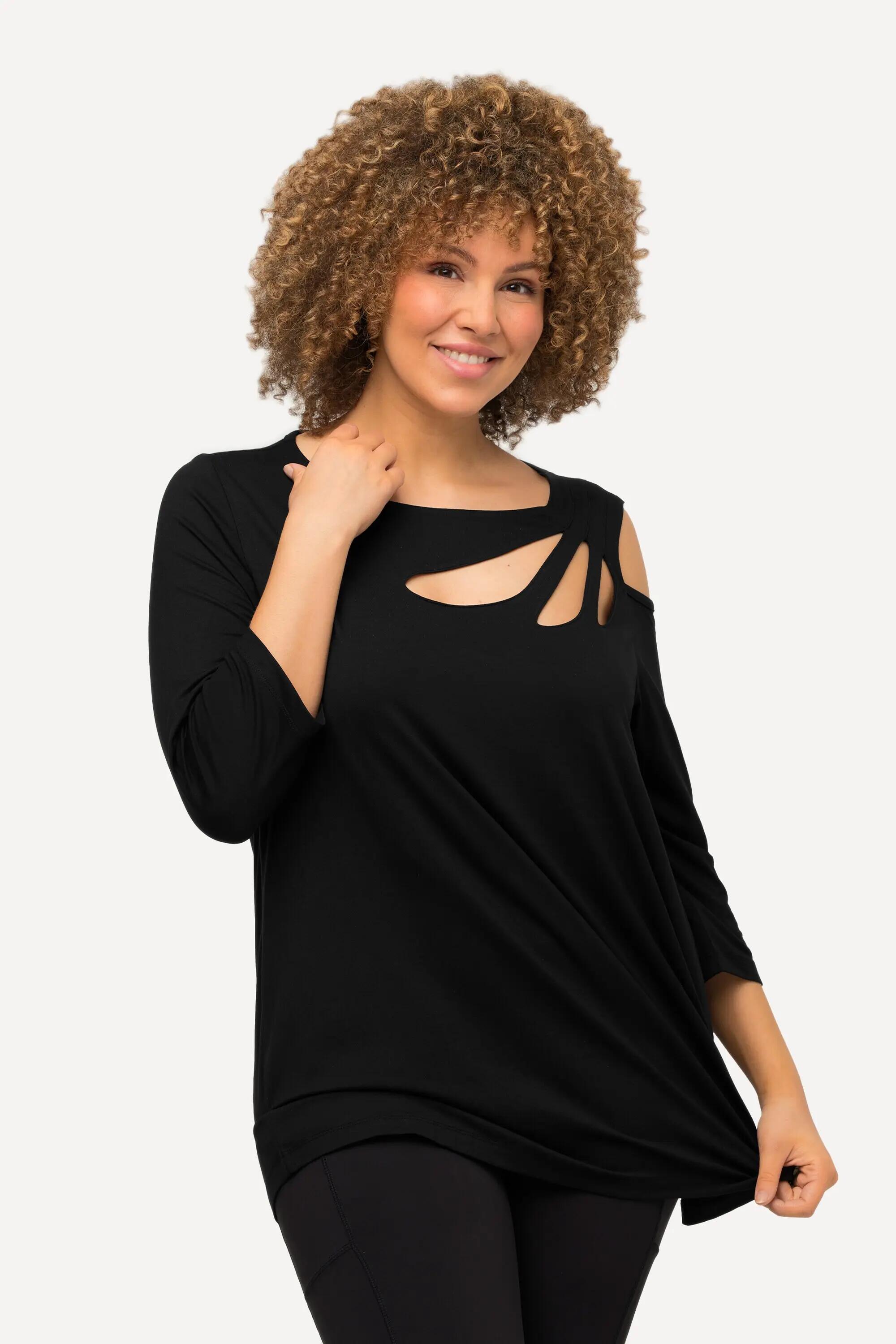 Femme T-shirt avec découpes encolure bateau et manches 3/4 coupe évasée 8/9