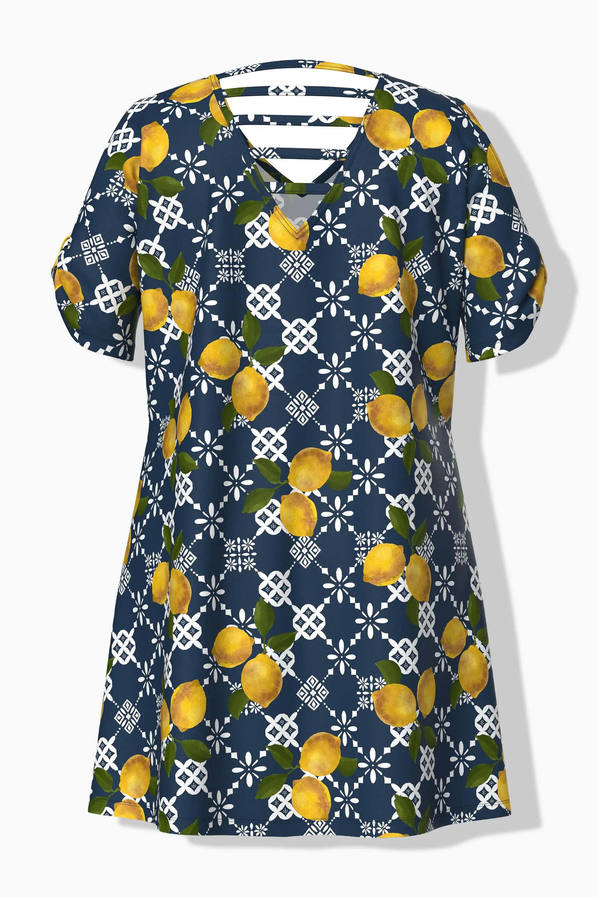 Damen Strandkleid Zitronen A-Linie V-Ausschnitt Halbarm 13/13