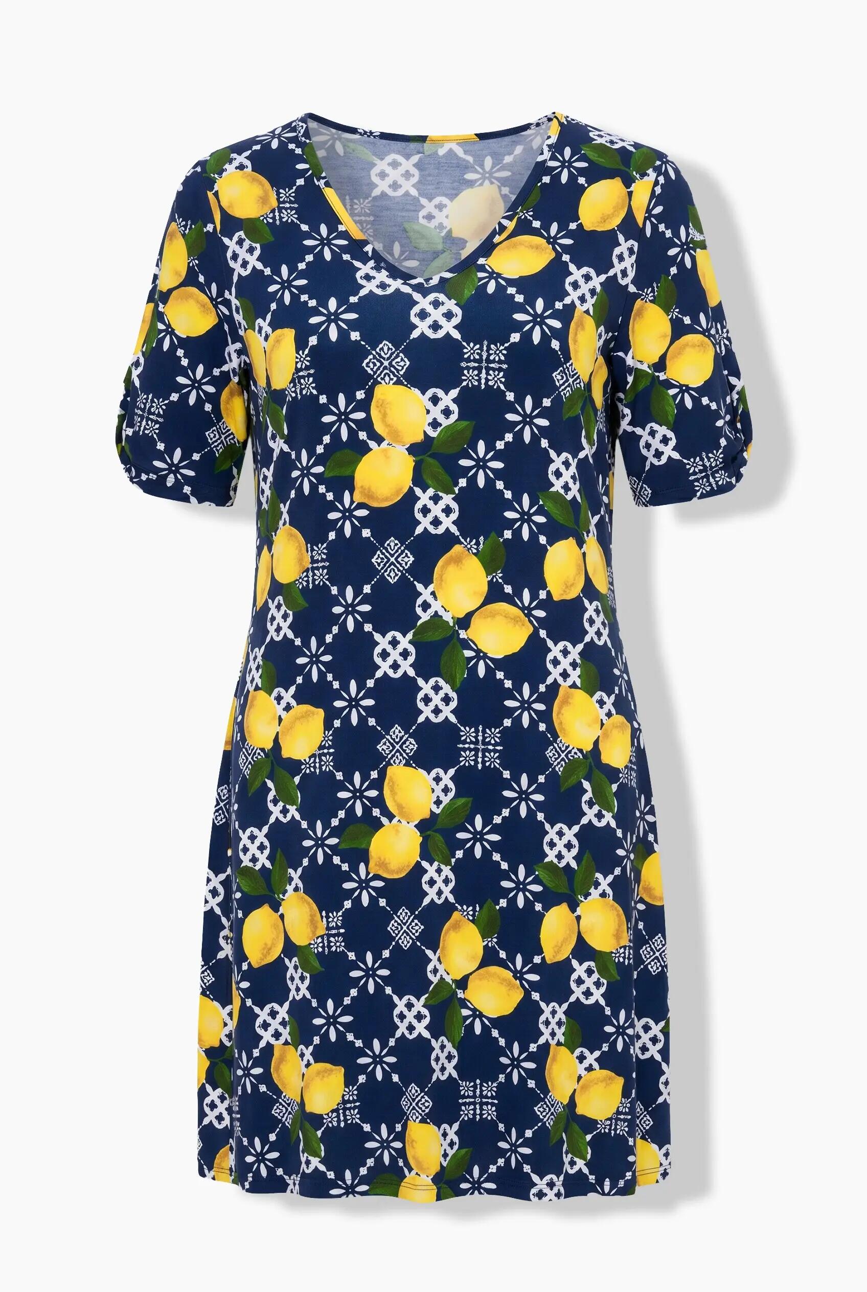 Damen Strandkleid Zitronen A-Linie V-Ausschnitt Halbarm 12/13