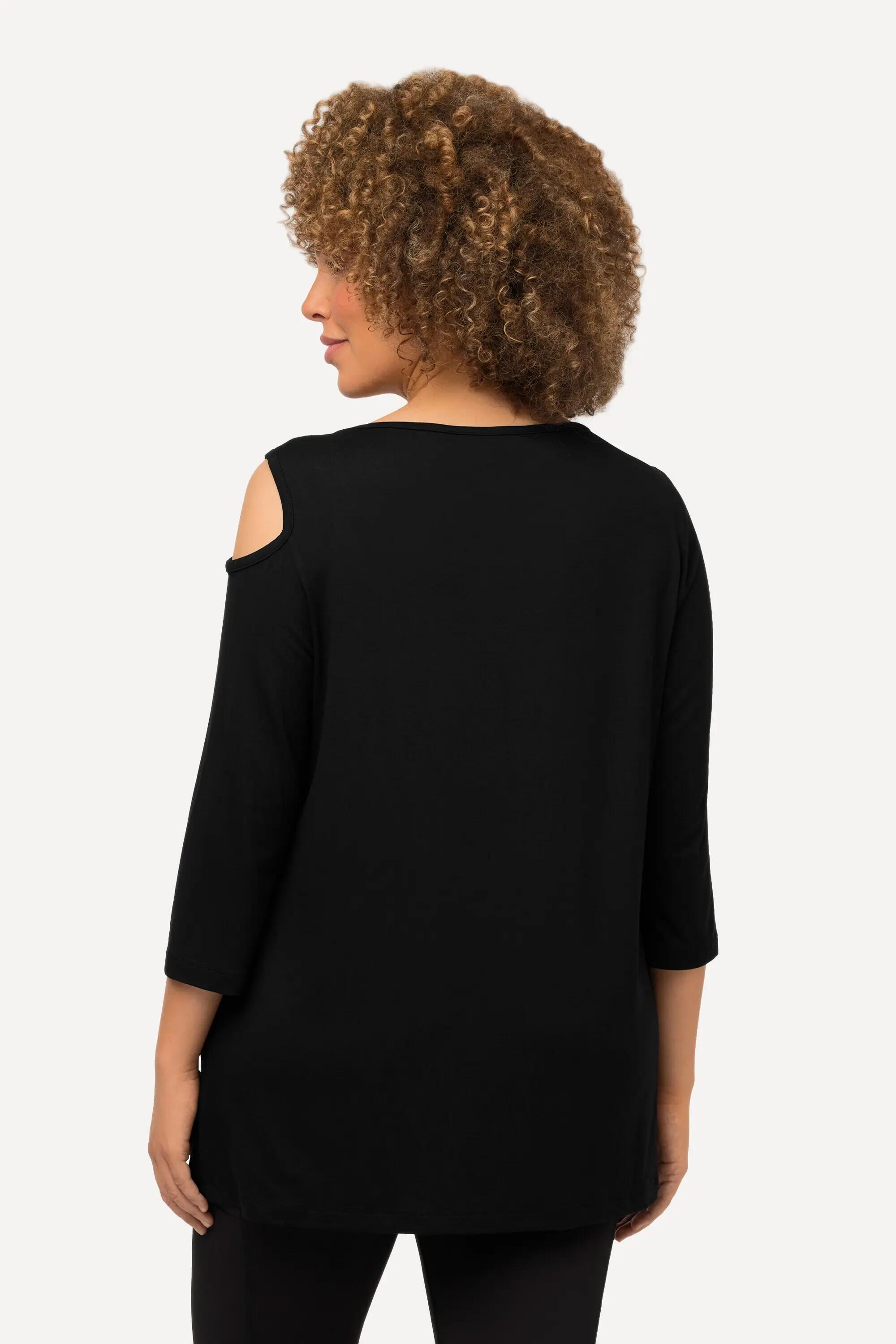 Femme T-shirt avec découpes encolure bateau et manches 3/4 coupe évasée 6/9