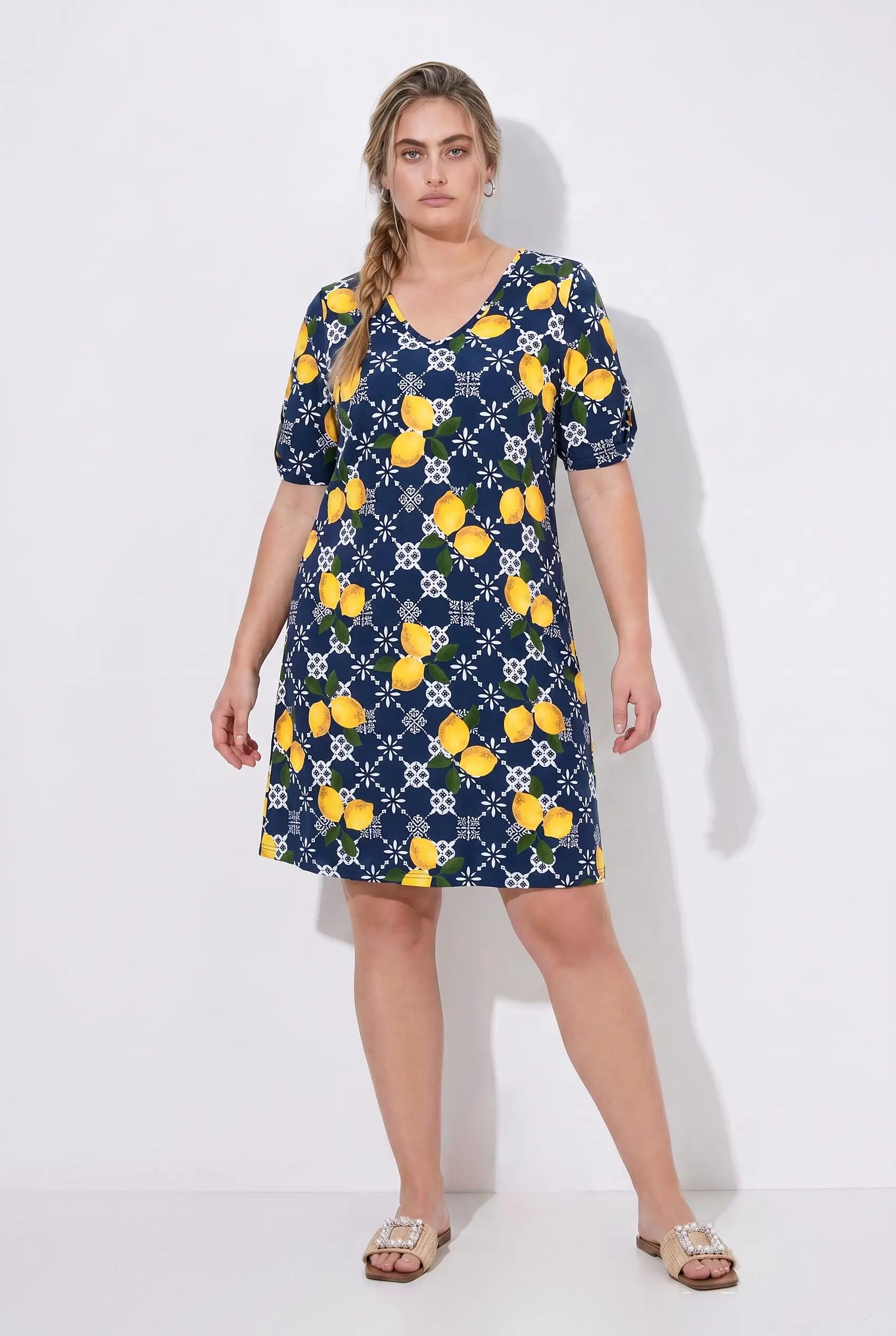 Damen Strandkleid Zitronen A-Linie V-Ausschnitt Halbarm 11/13