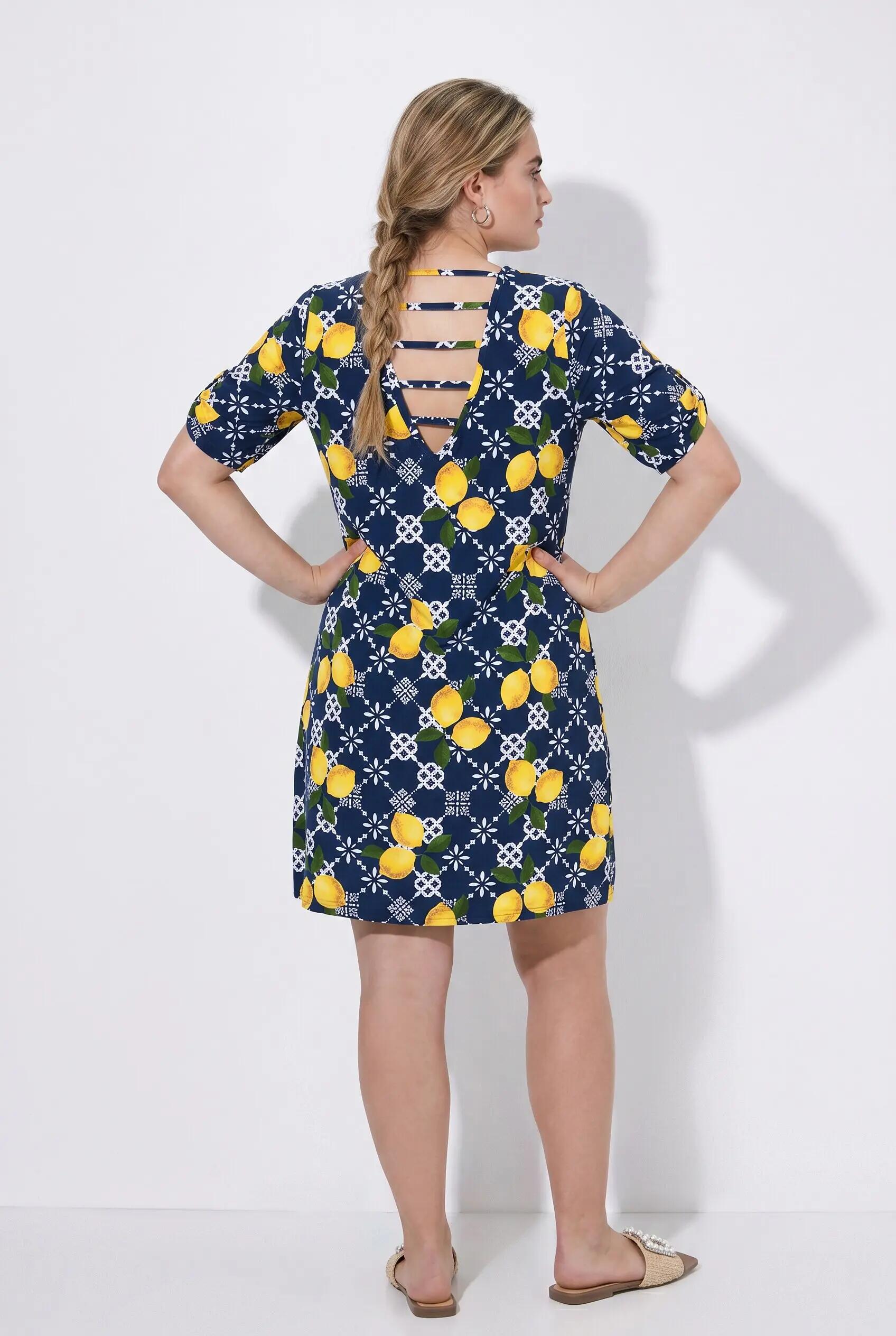 Damen Strandkleid Zitronen A-Linie V-Ausschnitt Halbarm 8/13