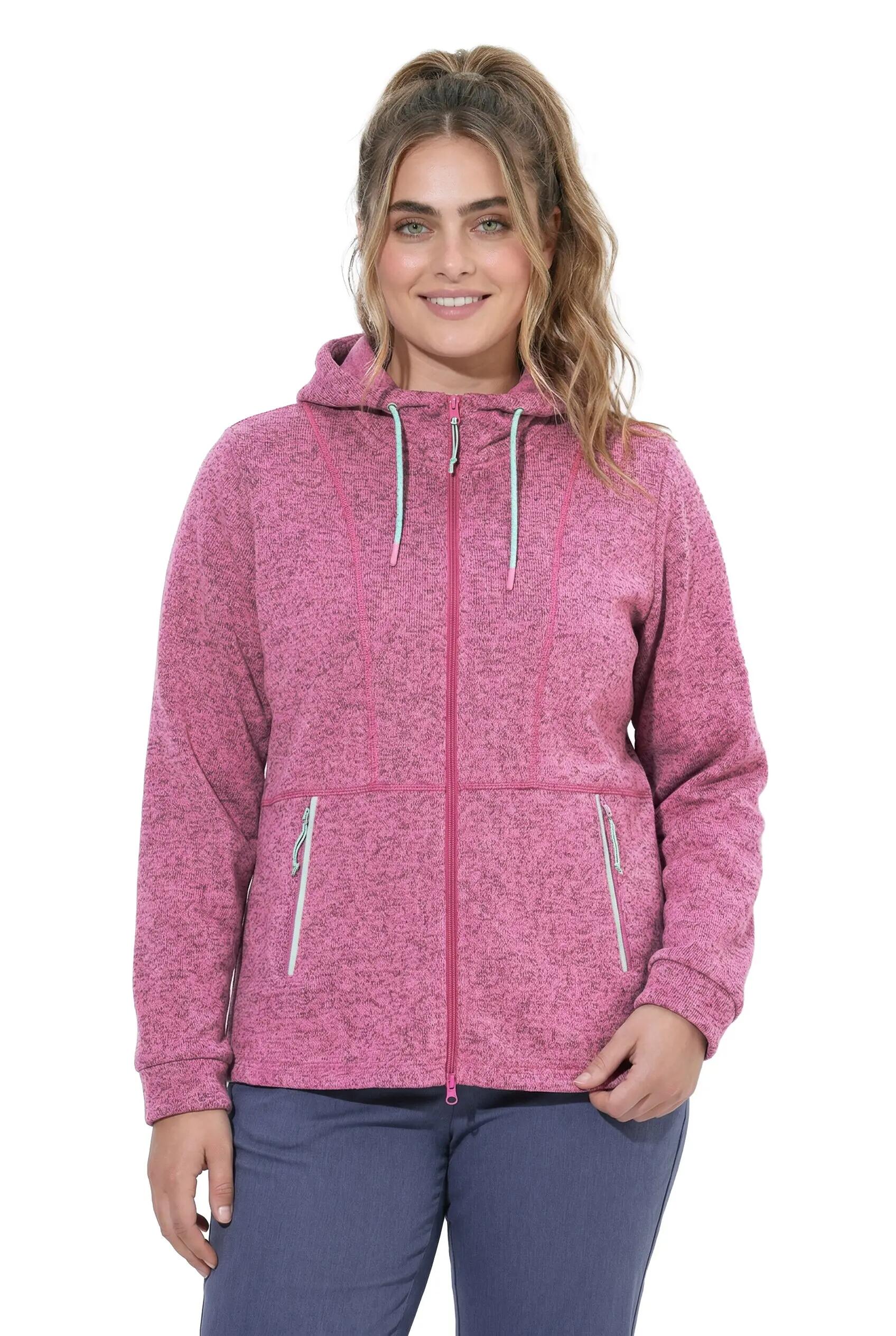 Damen Strickfleece-Jacke Ziernähte Kapuze 2-Wege-Zipper 6/13