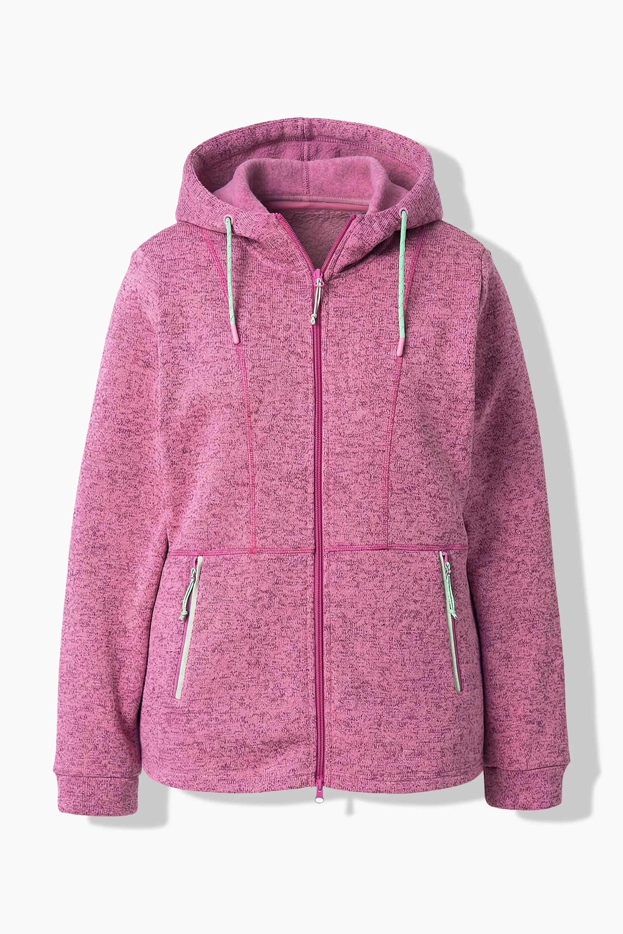Damen Strickfleece-Jacke Ziernähte Kapuze 2-Wege-Zipper 3/13