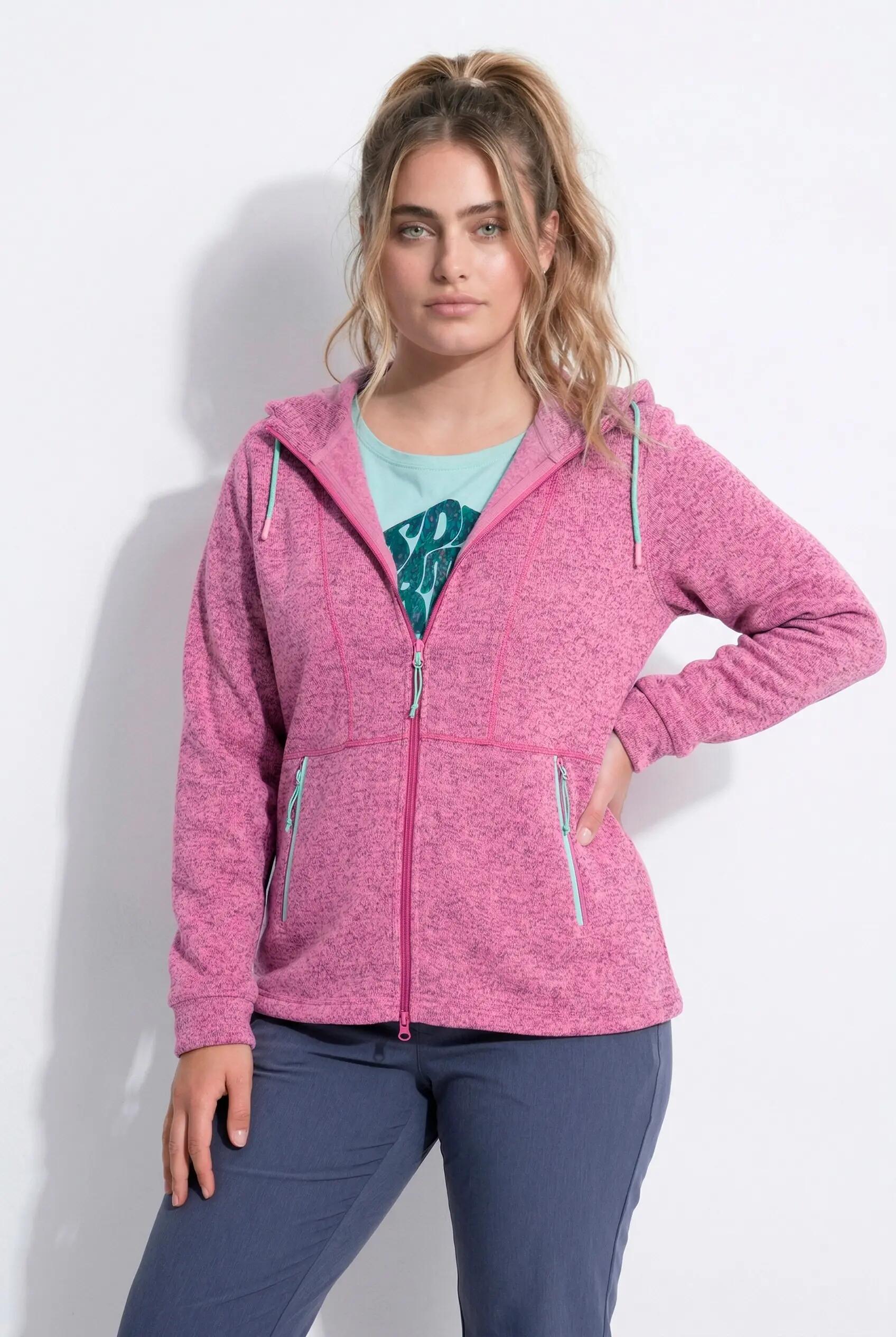 Damen Strickfleece-Jacke Ziernähte Kapuze 2-Wege-Zipper 2/13