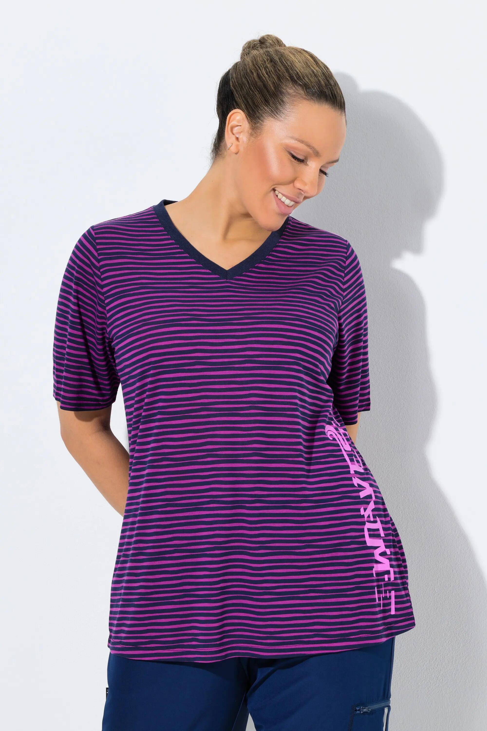 Femme T-shirt technique rayé col en V et manches courtes coupe Classic Fit 10/11