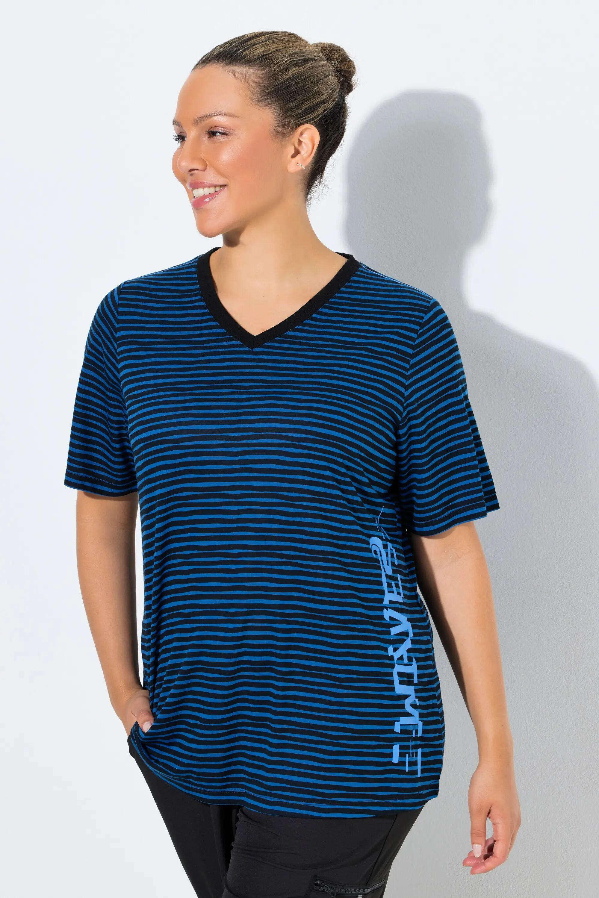 Femme T-shirt technique rayé col en V et manches courtes coupe Classic Fit 10/11
