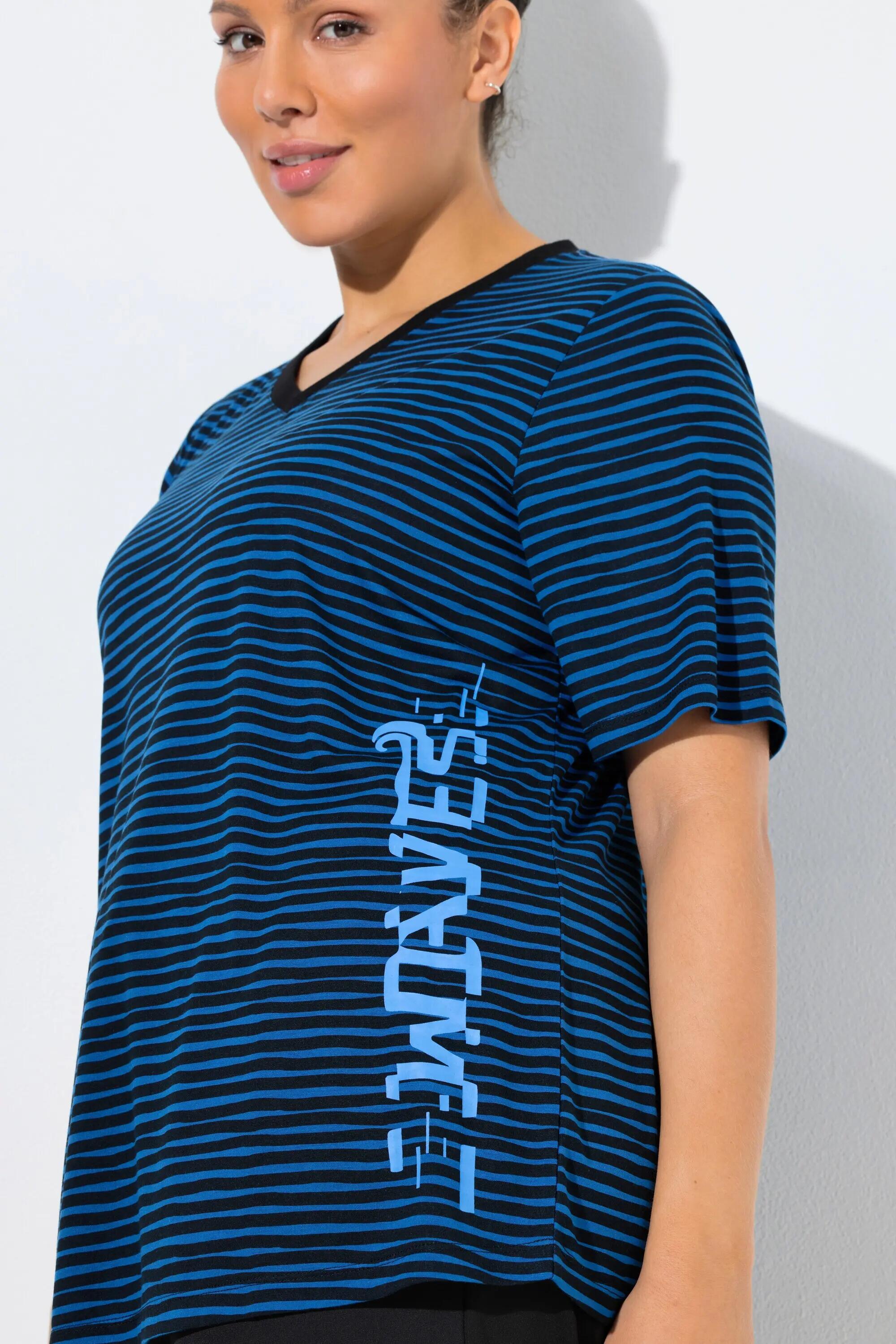 Femme T-shirt technique rayé col en V et manches courtes coupe Classic Fit 9/11