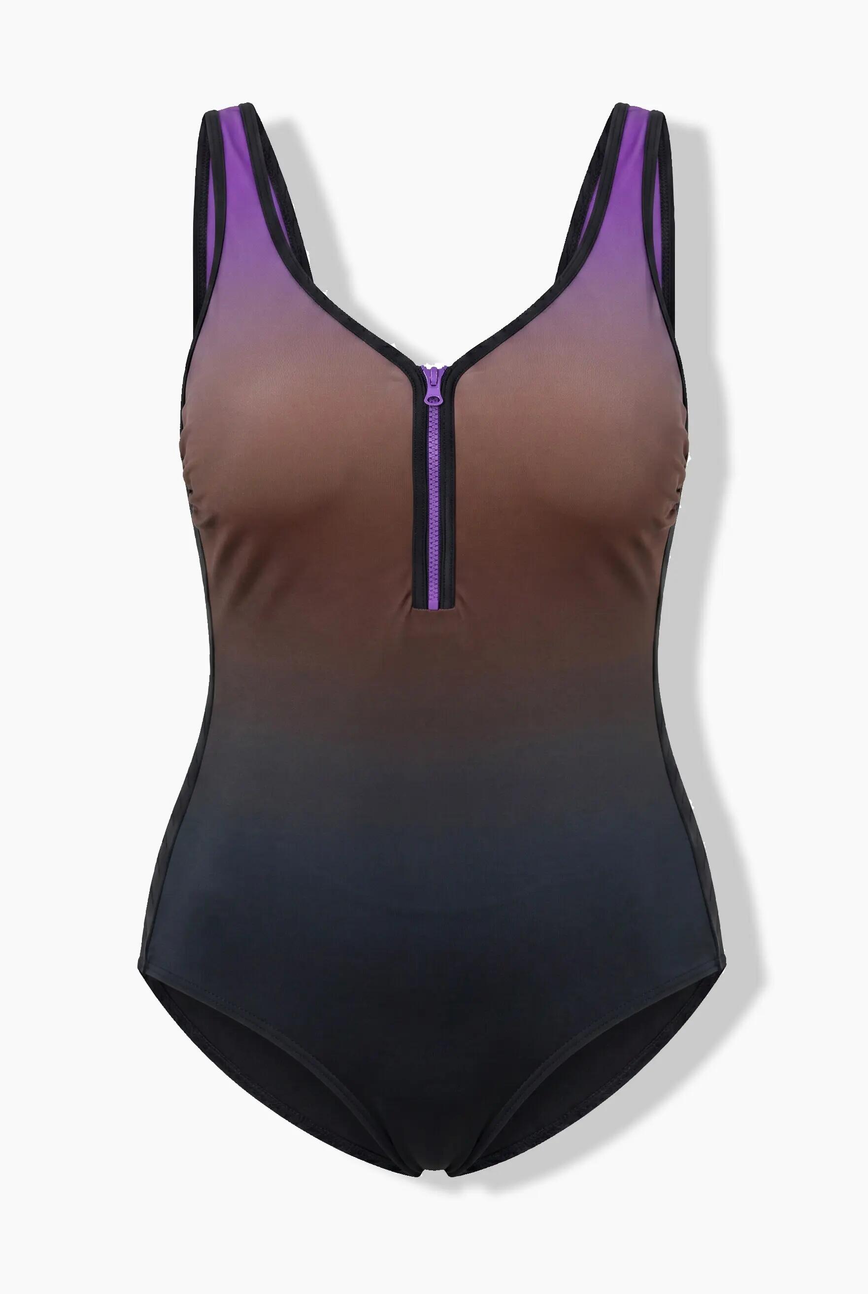 Damen Badeanzug ohne Softcups Herzausschnitt Zipper 12/13