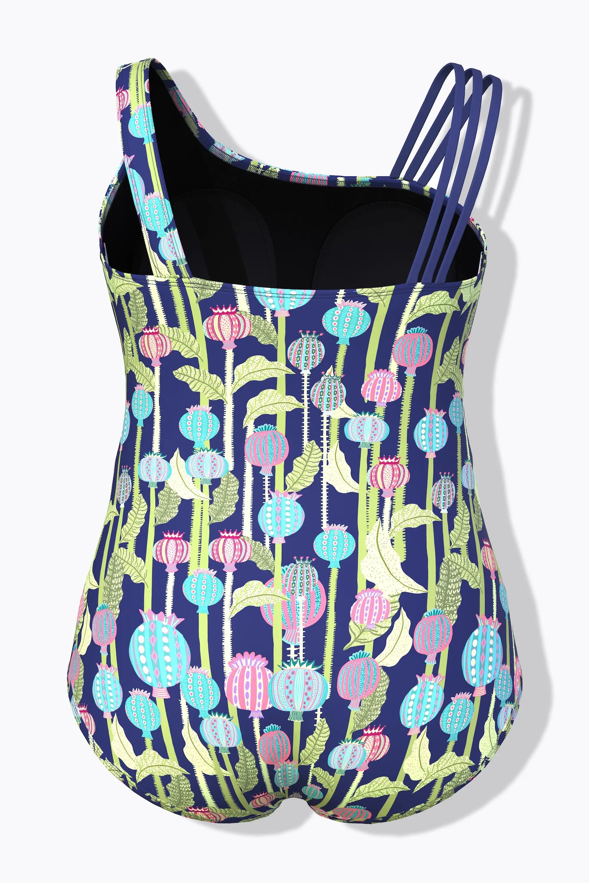 Dames Badpak distels zachte cups driedelige bandjes gerecycled 2/13