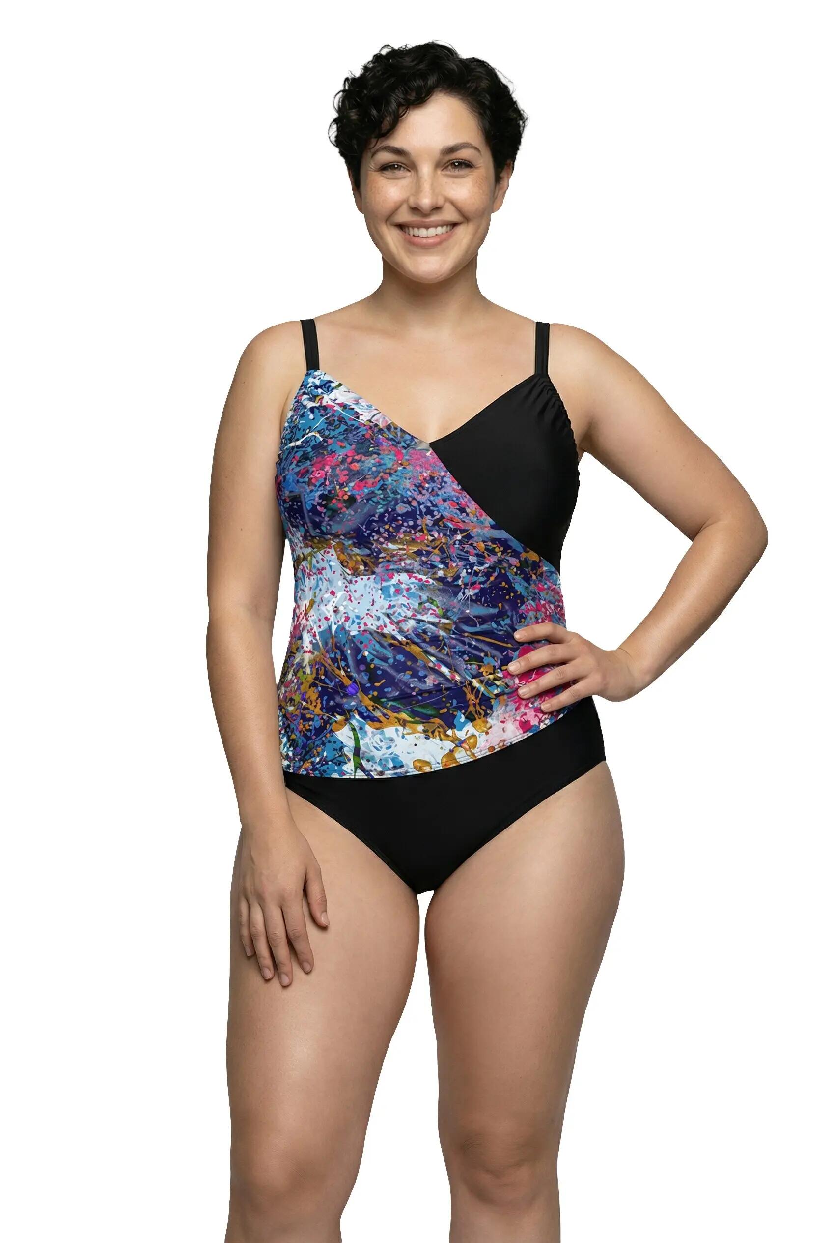 Damen Badeanzug Wickeloptik Softcups Träger verstellbar 2/13