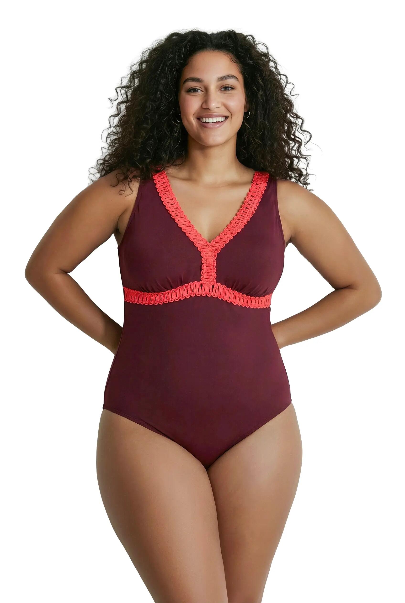 Damen Badeanzug Zierborten Softcups tiefer Rücken recycelt 4/13