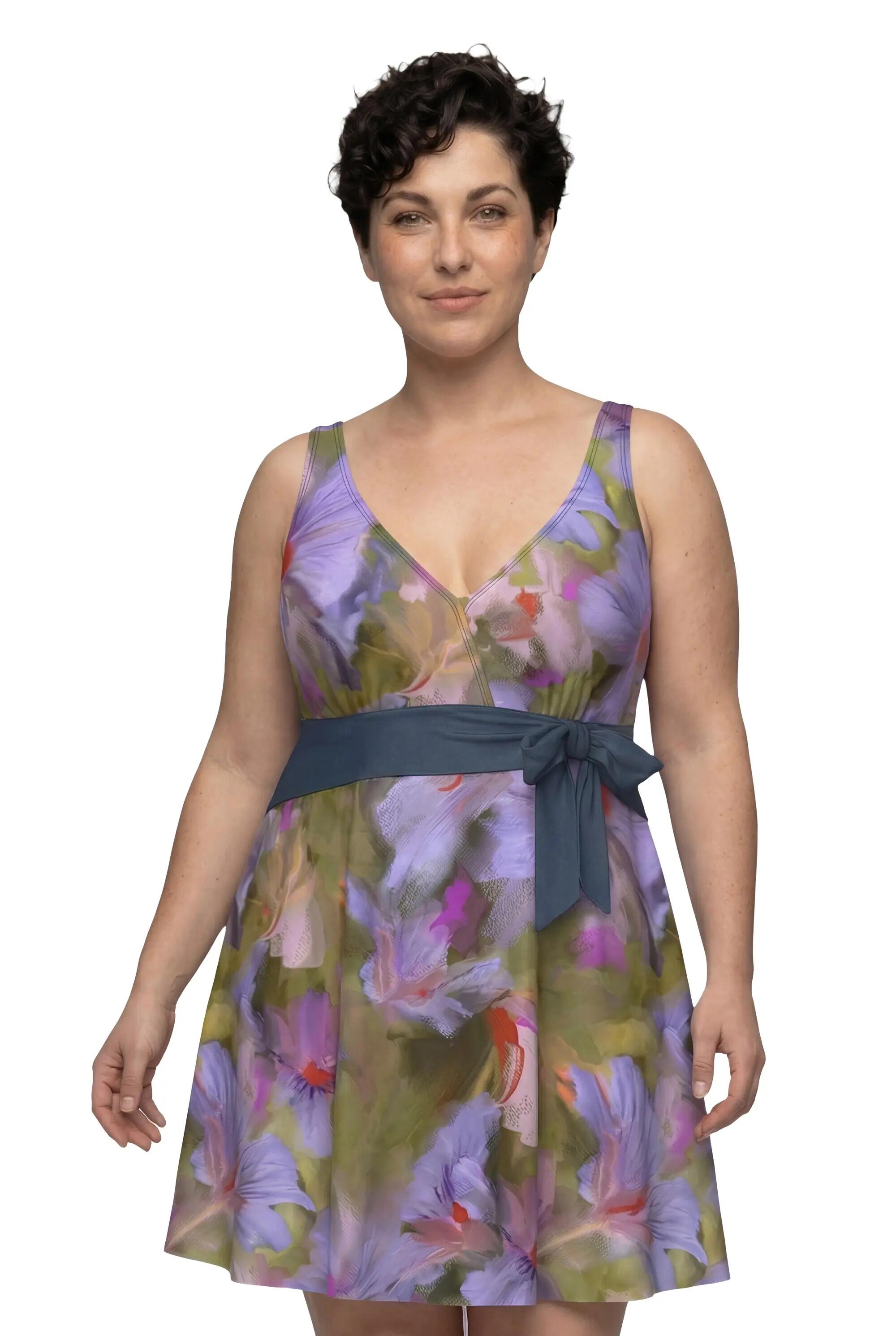 Dames Badjurk bloemen zachte cups verstelbare schouderbandjes strik 3/13