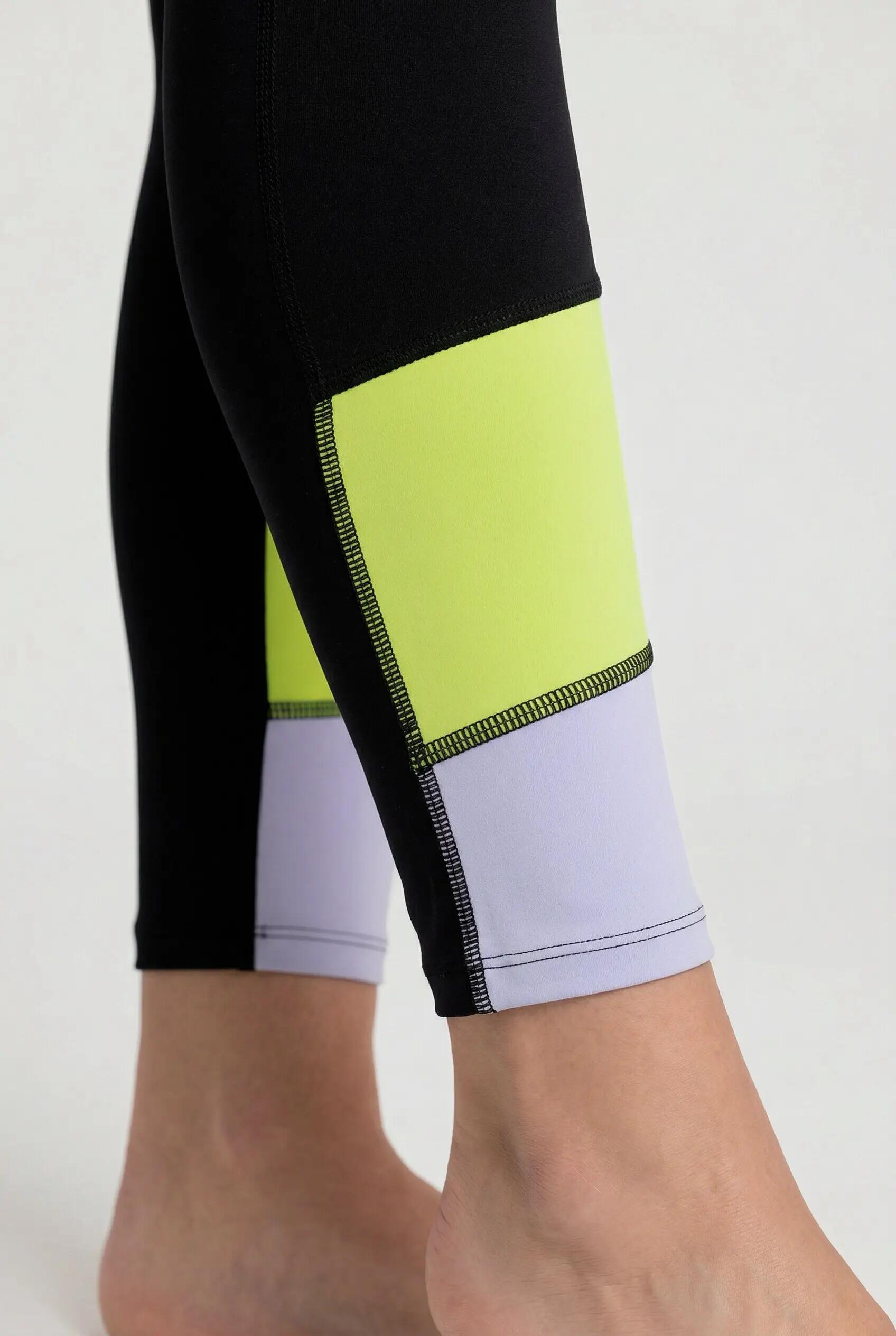 Damen Sport-Leggings Colorblocking Taschen recycelt 9/13