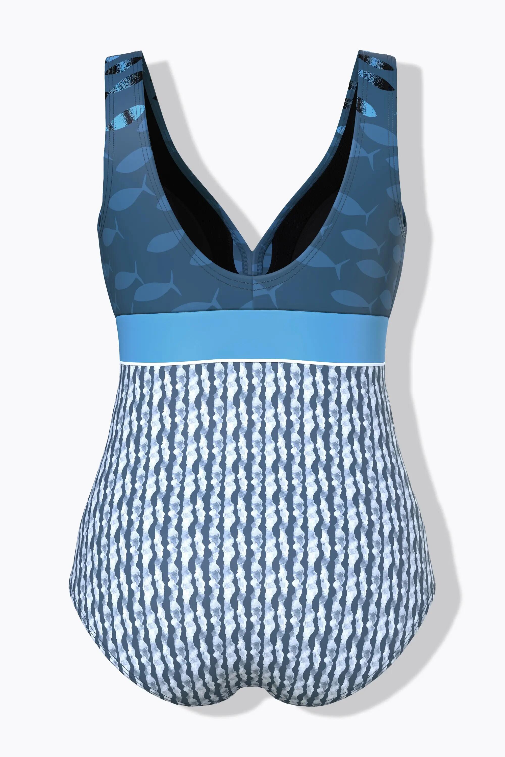 Damen Badeanzug Fische Softcups V-Ausschnitt recycelt 2/13