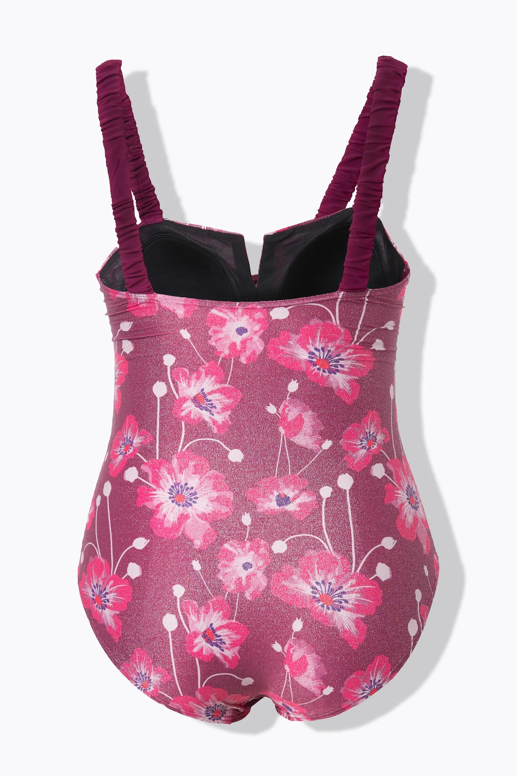 Dames Badpak bloemen geplooide schouderbandjes zachte cups gerecycled 2/13