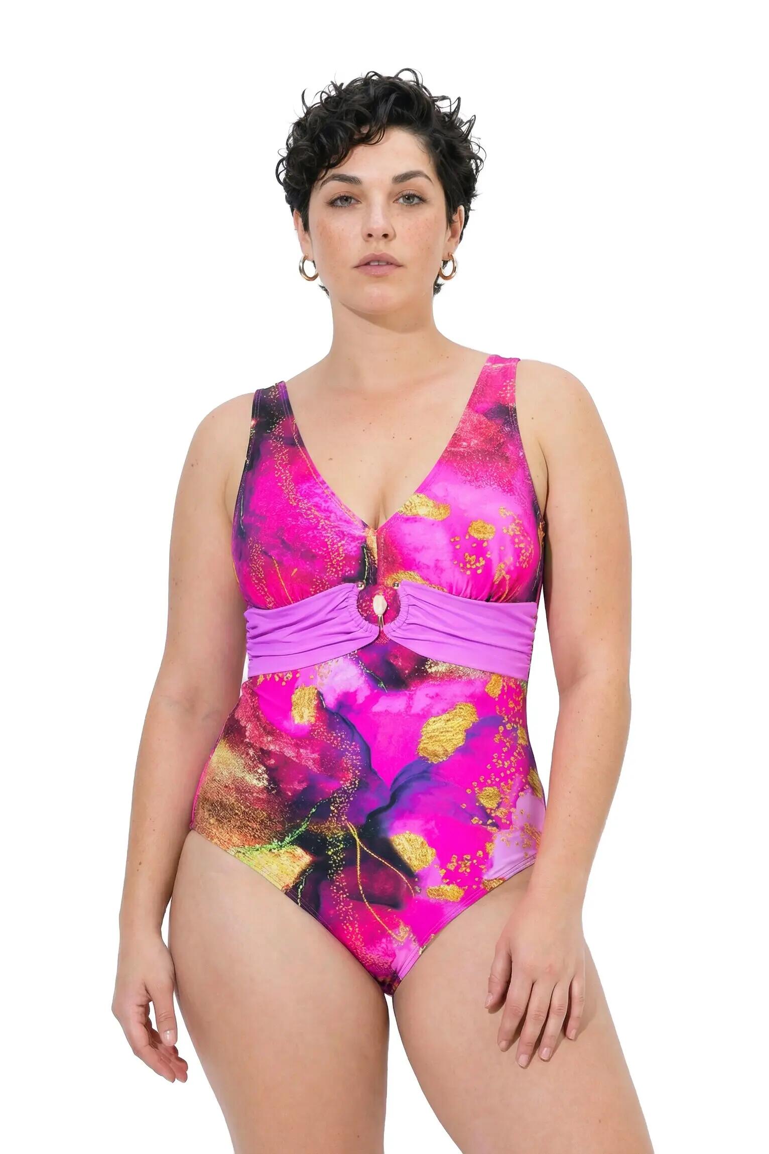 Damen Badeanzug Zierband Schnalle Softcups 4/13