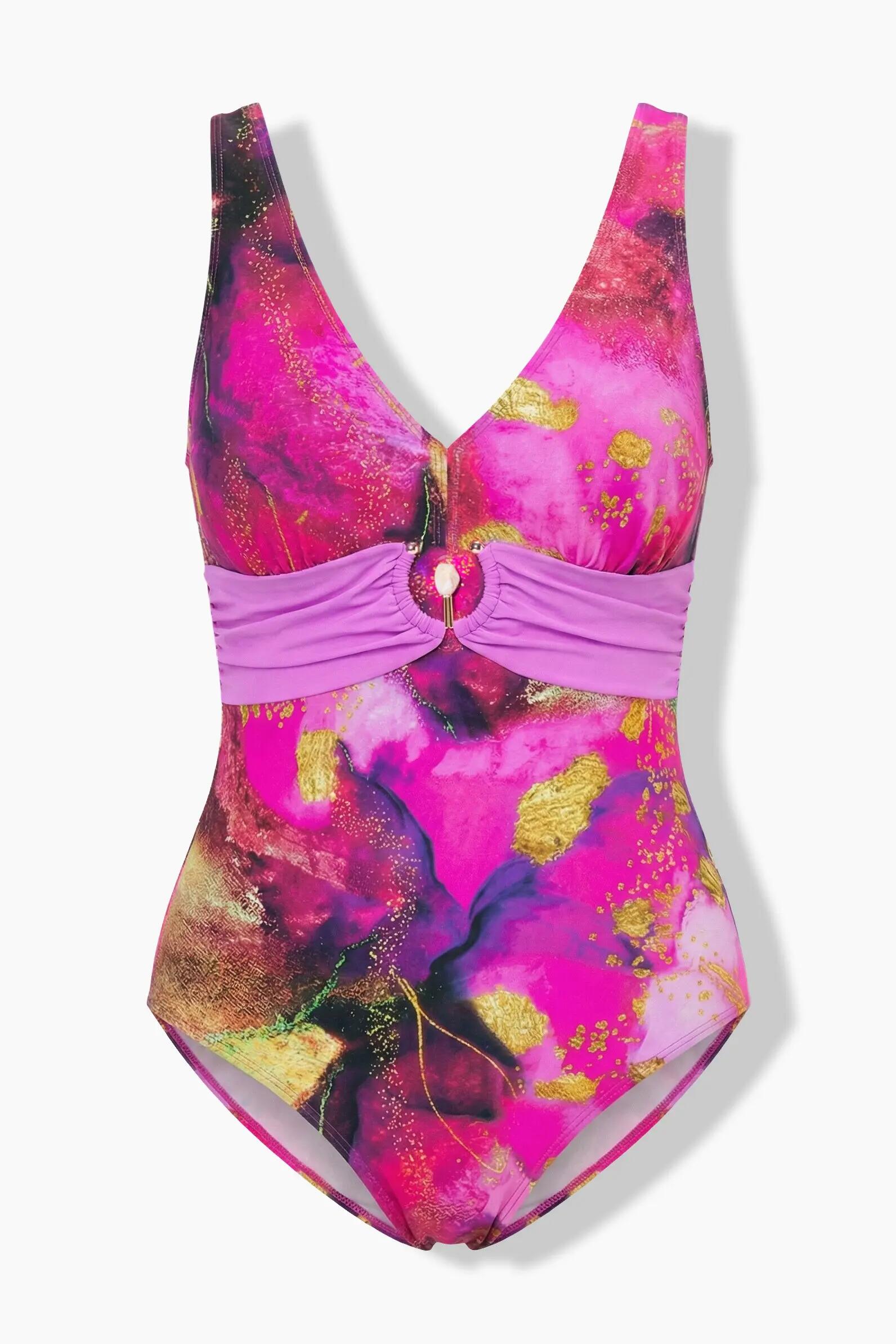 Damen Badeanzug Zierband Schnalle Softcups 2/13