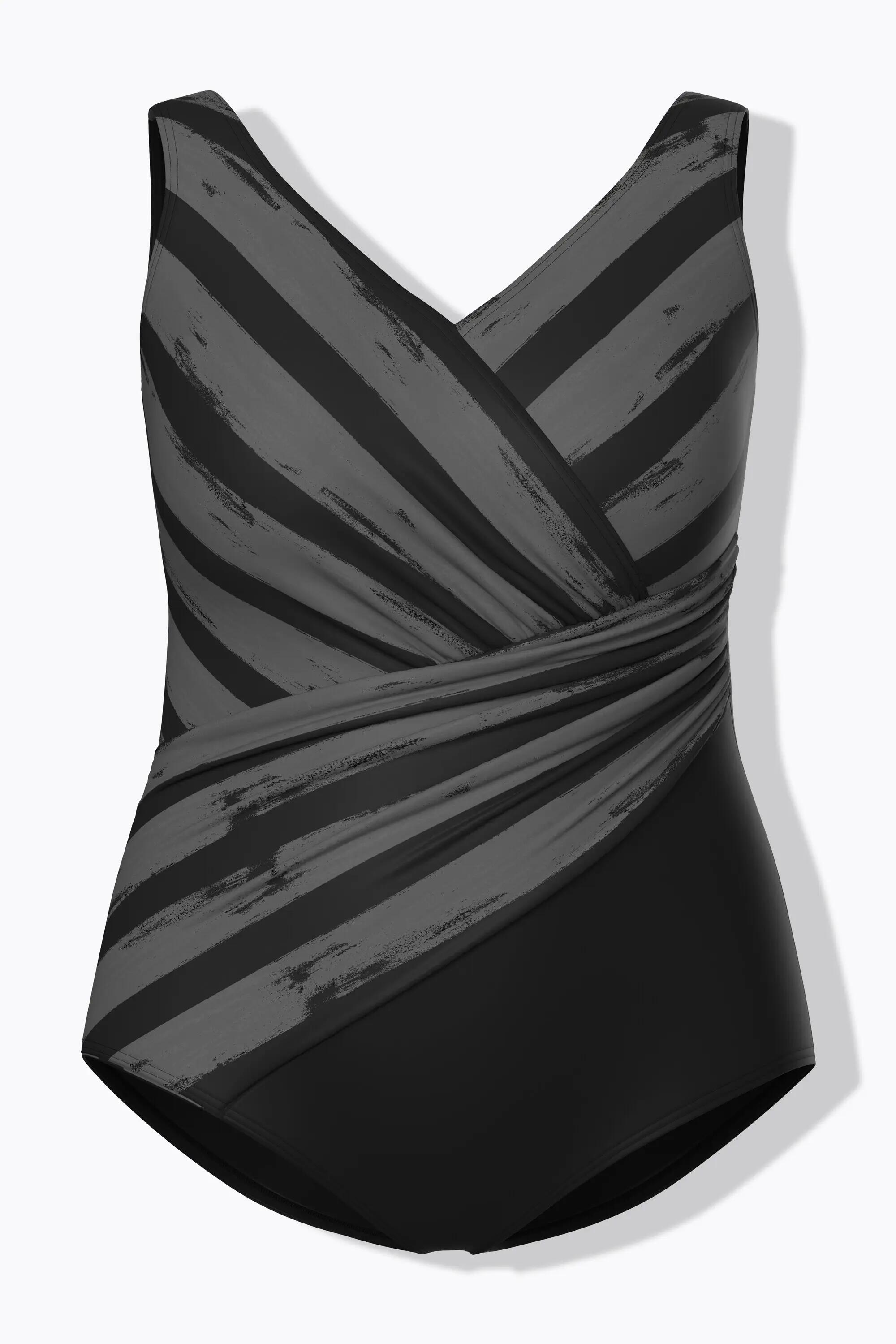 Dames Badpak strepen zachte cups draperie gerecycled 12/13