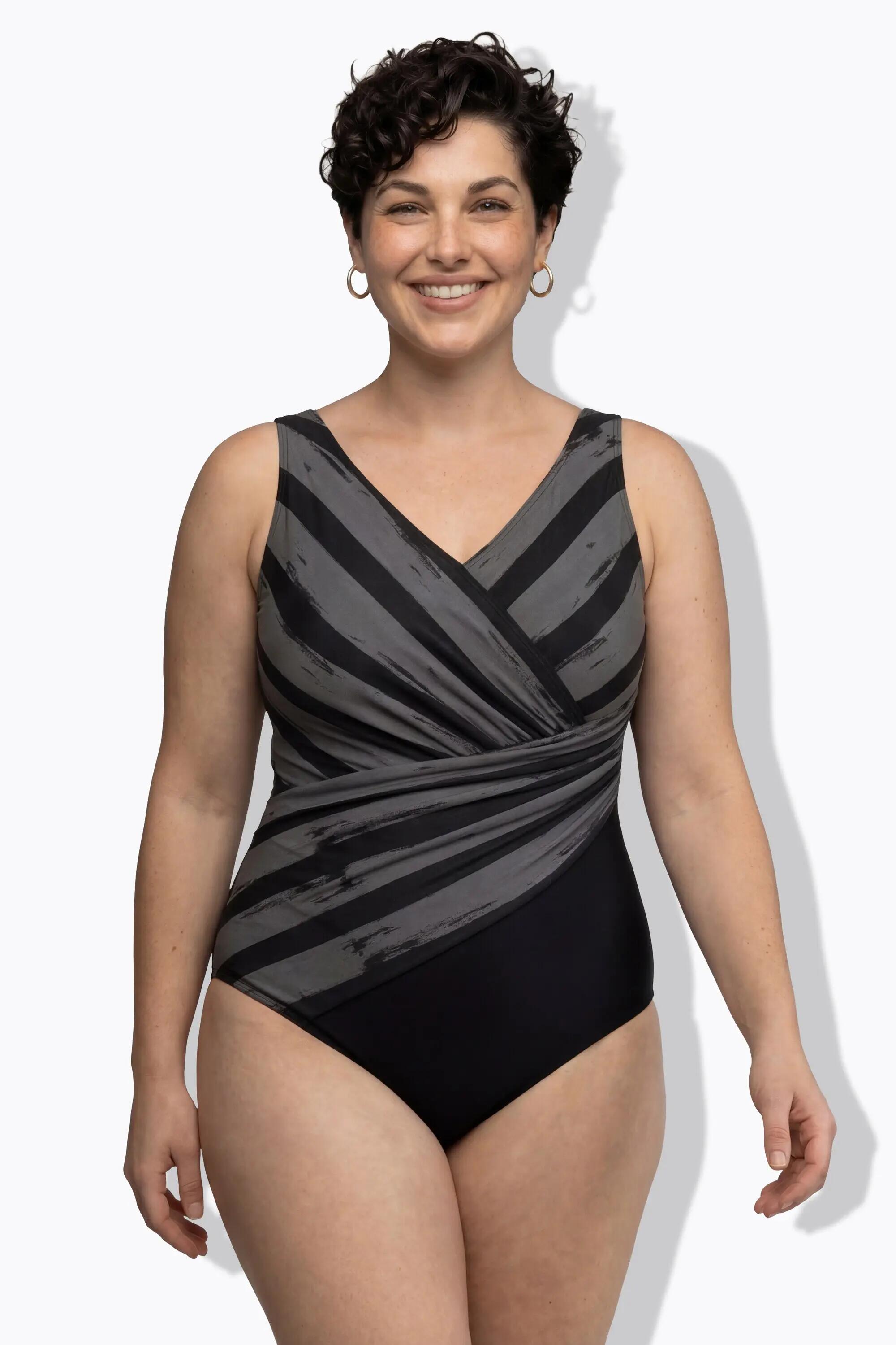 Dames Badpak strepen zachte cups draperie gerecycled 11/13